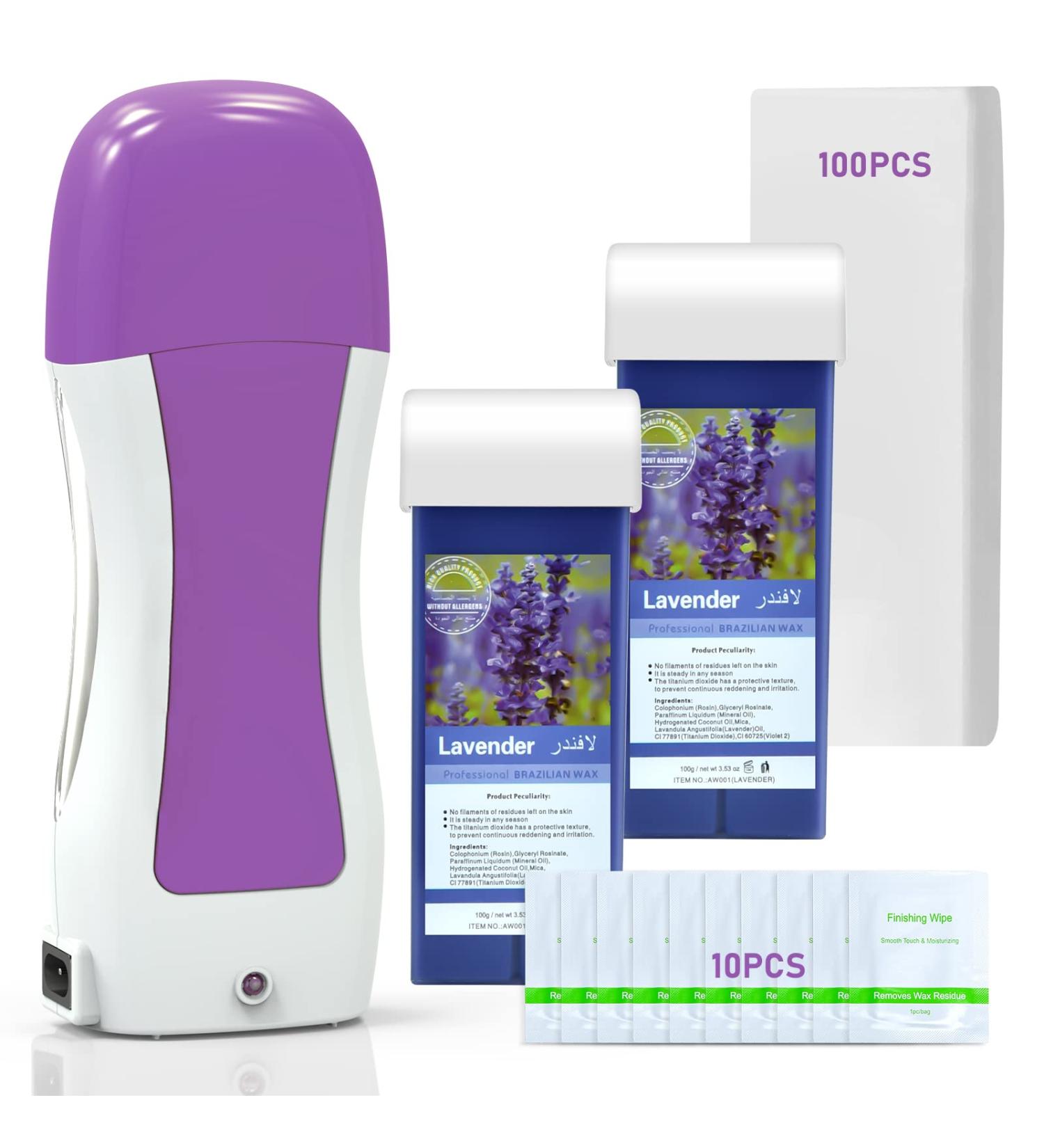 Seopri Roll on Wax Kit â€“ Hair Removal Waxing Kit with Lavender Cartridges & 100 Strips for Sensitive Skin - Buy Online on GoSupps.com