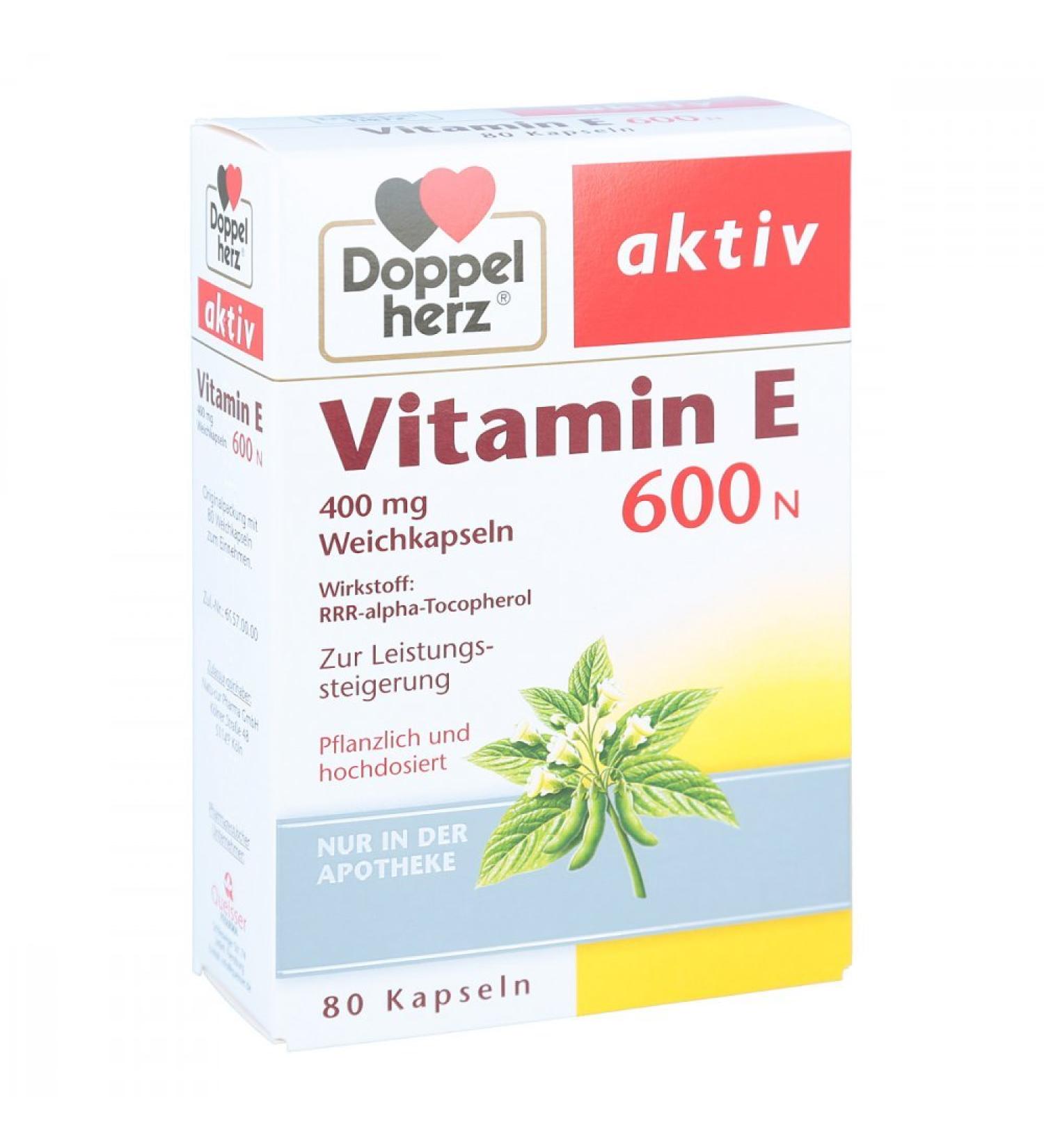 DOPPELHERZ Vitamin E 600 N Soft Capsules - 80 pcs | Premium Antioxidant Support | International Shipping Available - Buy Online on GoSupps.com