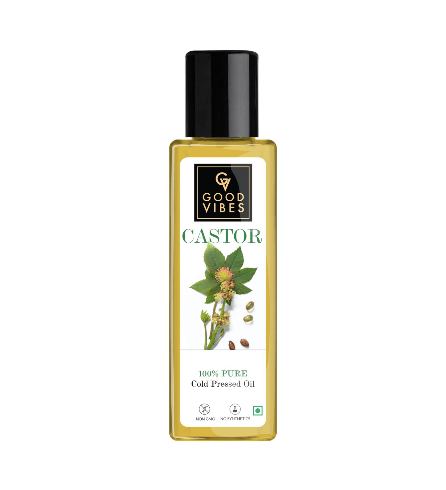 Good Vibes 100% Pure Castor Cold Pressed Carrier Oil - 200 ml - For Strong and Smooth hair Heals Dry Cracked Skin and Soothes Inflamed Skin - Buy Online on GoSupps.com