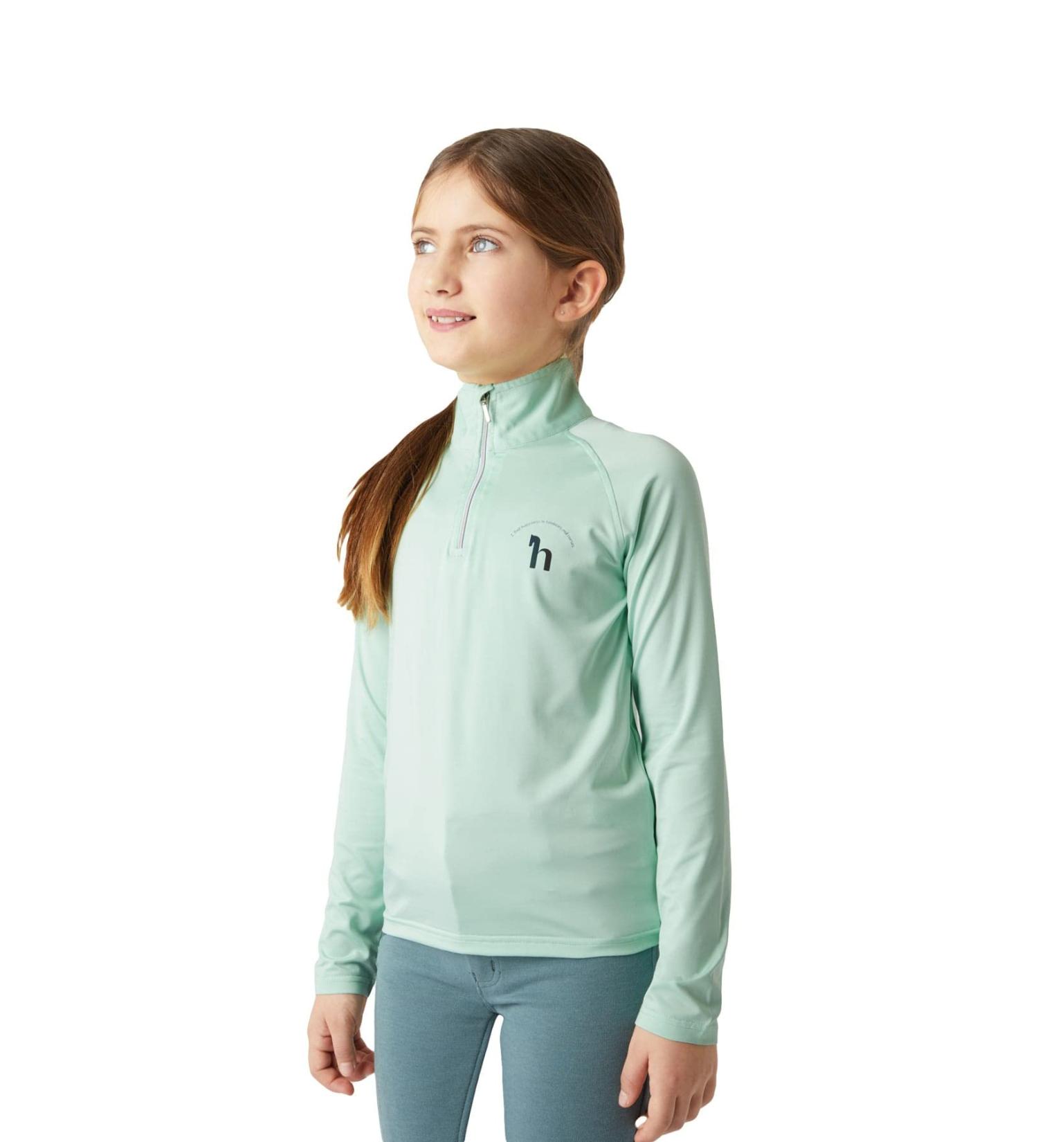 Horze Lola Kids Long Sleeve Half Zip Tec Shirt - Dusty Aqua (Medium) - Buy Online on GoSupps.com