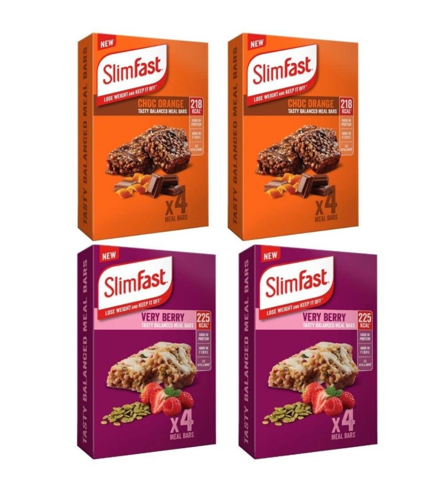 Slim Fast 16 x 60g Meal Bars 8 Choc Orange With 8 Very Berry Tasty Flavours Balanced Meal Replacement Bar For Weight Loss And Diet Calorie Controlled High In Protein And Fiber - Buy Online on GoSupps.com
