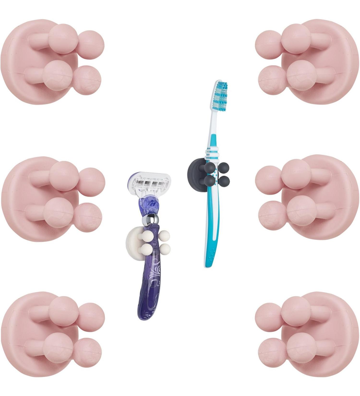 Tecbull Funny Hooks Toothbrush Holder & Razor Holder | Self-Adhesive No Drilling | 6 Pink Holders + 6 Replacement Pads | Ideal for Showers - Buy Internationally! - Buy Online on GoSupps.com