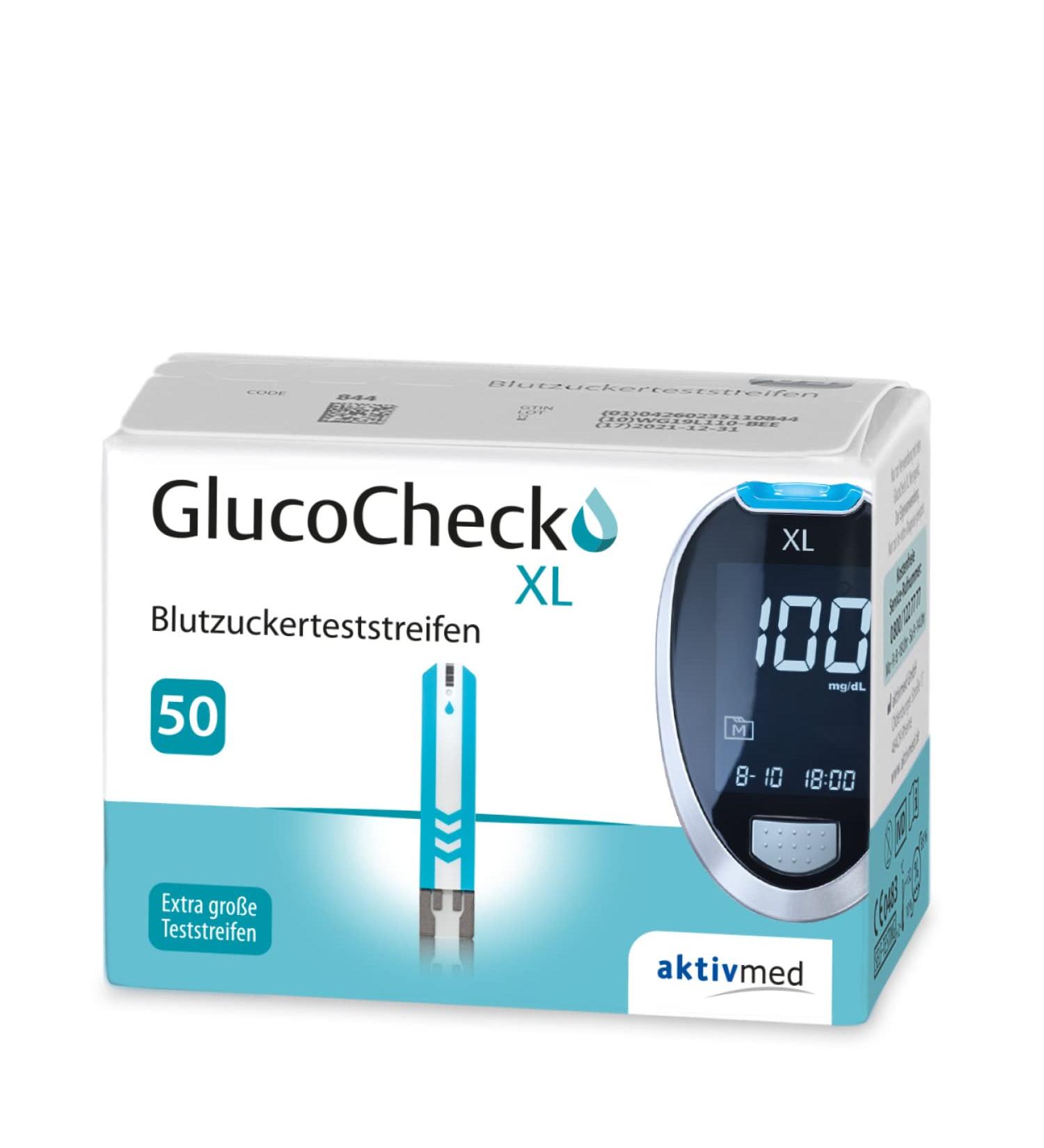 GlucoCheck XL Blood Glucose Test Strips - 50 Pieces for Accurate Blood Sugar Monitoring (Device Not Included) - International Shipping Available - Buy Online on GoSupps.com