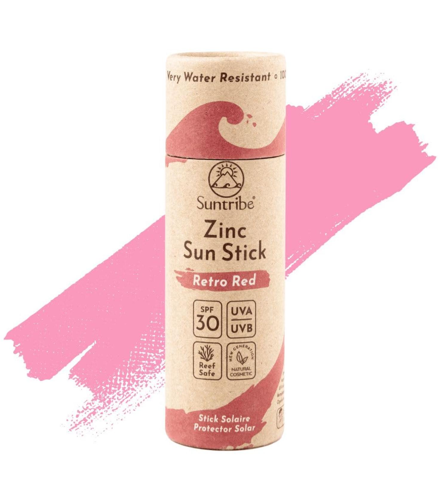 Suntribe Mineral Organic Sun Pencil SPF 30 - 100% Natural Reef-Proof Zero Waste | Retro Red | Beauty Shortlist Awards 2022 Winner - Buy Online on GoSupps.com