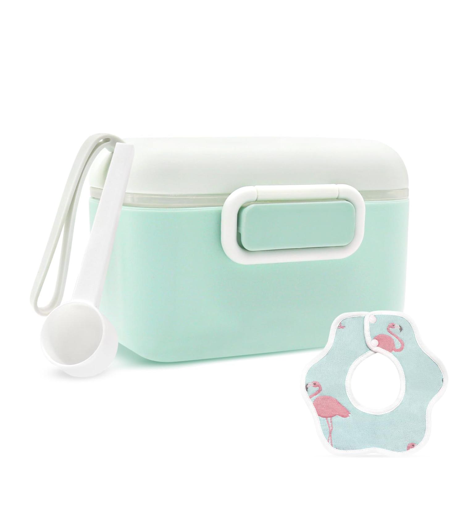 400ML Portable Milk Powder Dispenser with Bib and Sealed Silicone Cover - Green - Buy Online on GoSupps.com