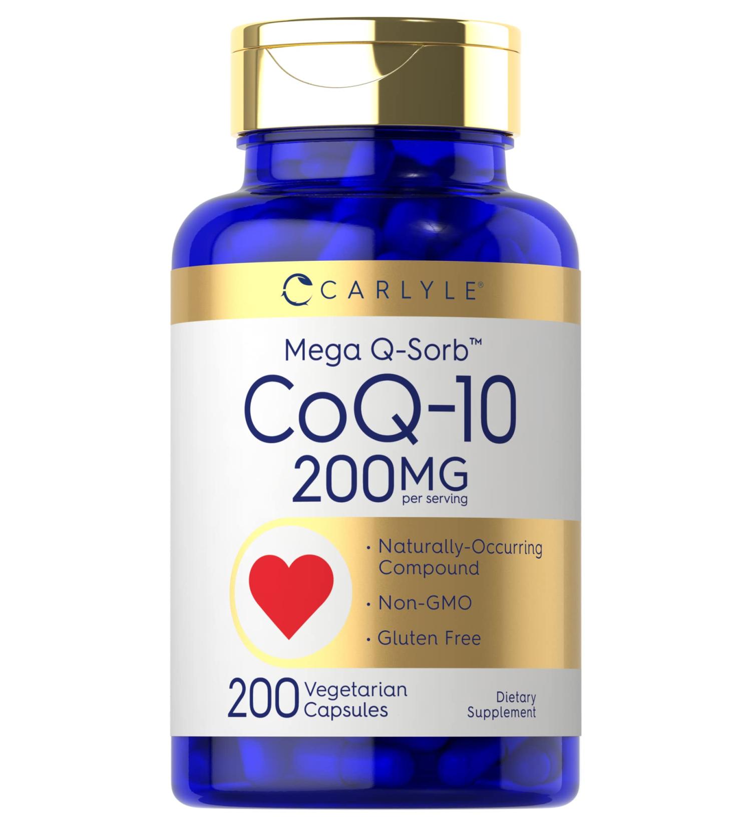 Carlyle CoQ10 200mg - Mega Q-Sorb Coenzyme Q-10 | 200 Vegetarian Capsules | Non-GMO & Gluten Free - International Shipping Available - Buy Online on GoSupps.com