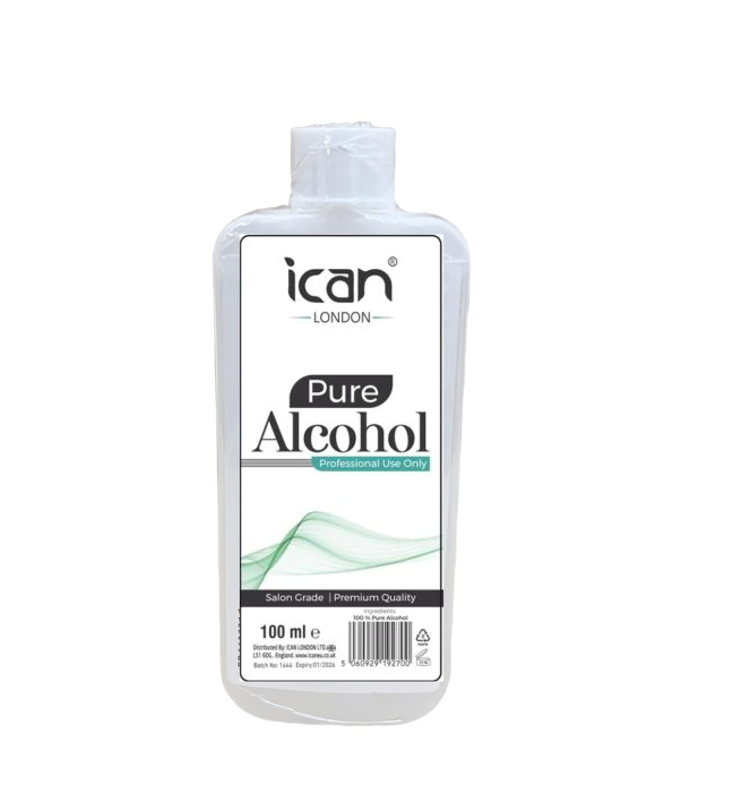 ican 100% Pure Alcohol For Nail Gel Polish Prep & Wipe Residue Cleanser Disinfectant 100ml