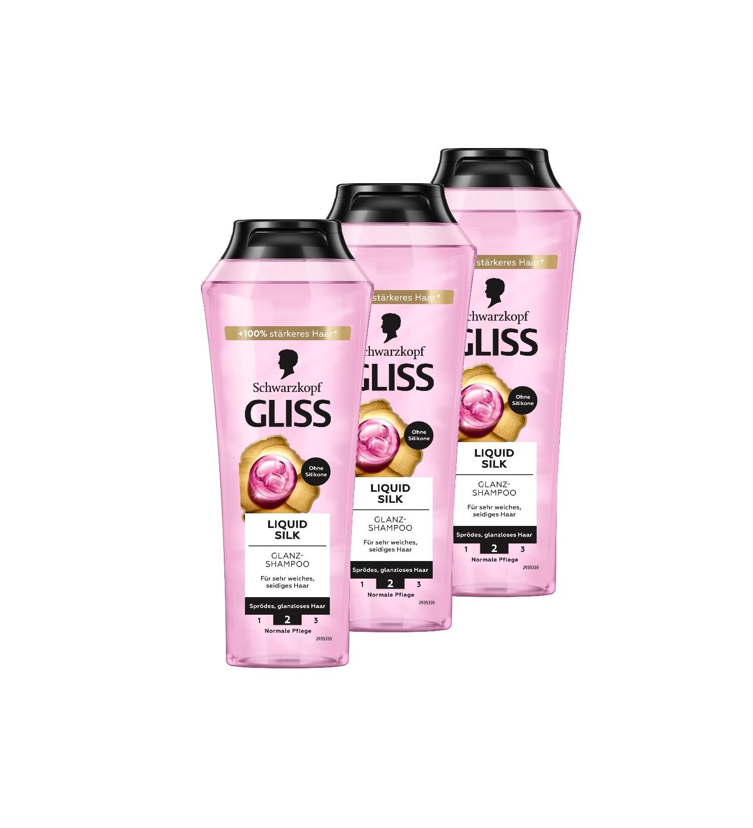handle Gliss Shampoo Liquid Silk 3 x 250 ml hair shampoo with ceramides and silk shiny shampoo for brittle and dull hair smoothes the hair surface 250 ml 3er Pack