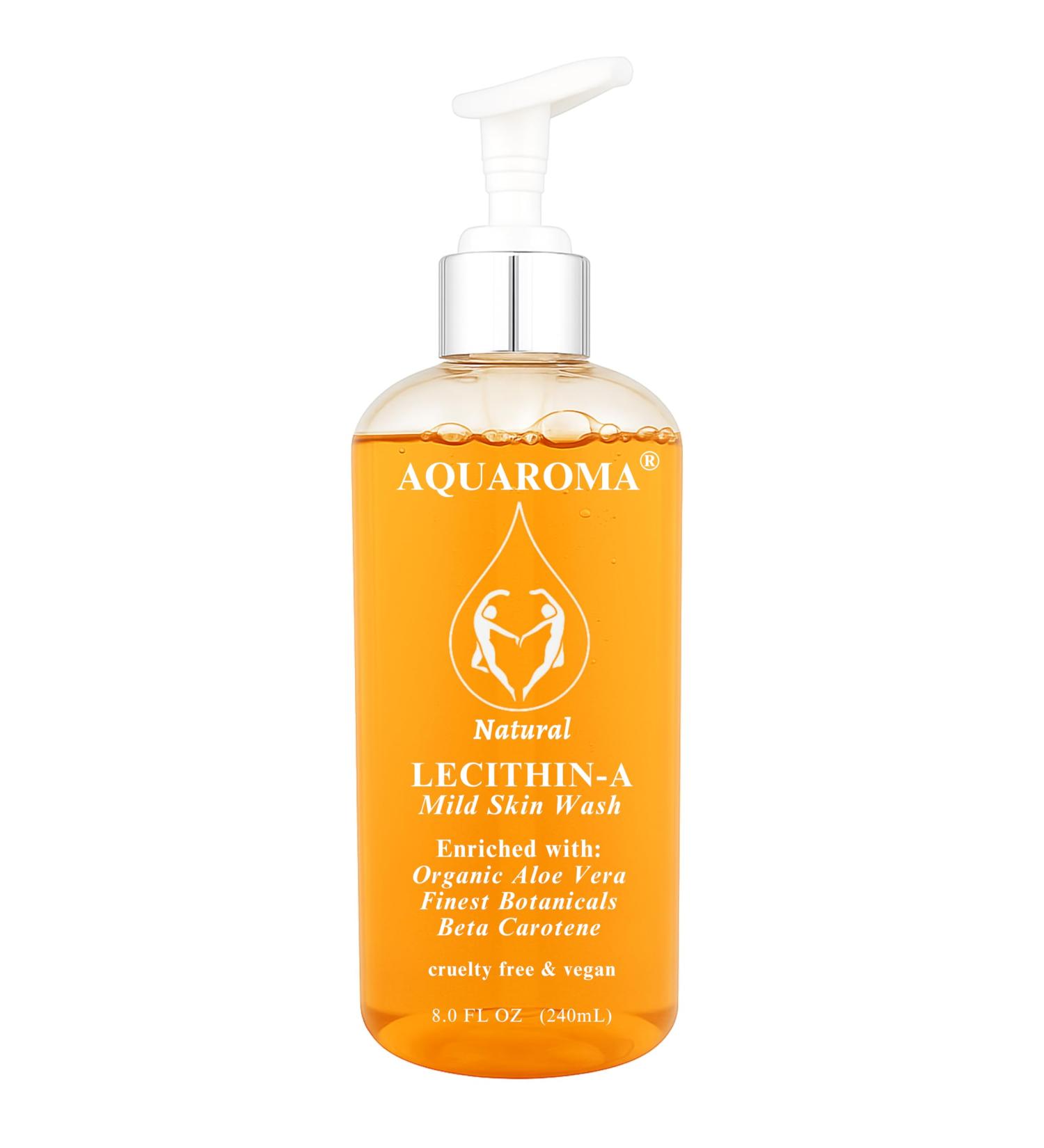 Aquaroma Natural Daily Skin Wash Cleanser for Sensitive Acne & Oily Skin With Aloe Vera Vitamin E Beta Carotene & Lecithin Vegan Daily Wash for Face Body Shaving & Scalp - 8.0 FL OZ - Buy Online on GoSupps.com