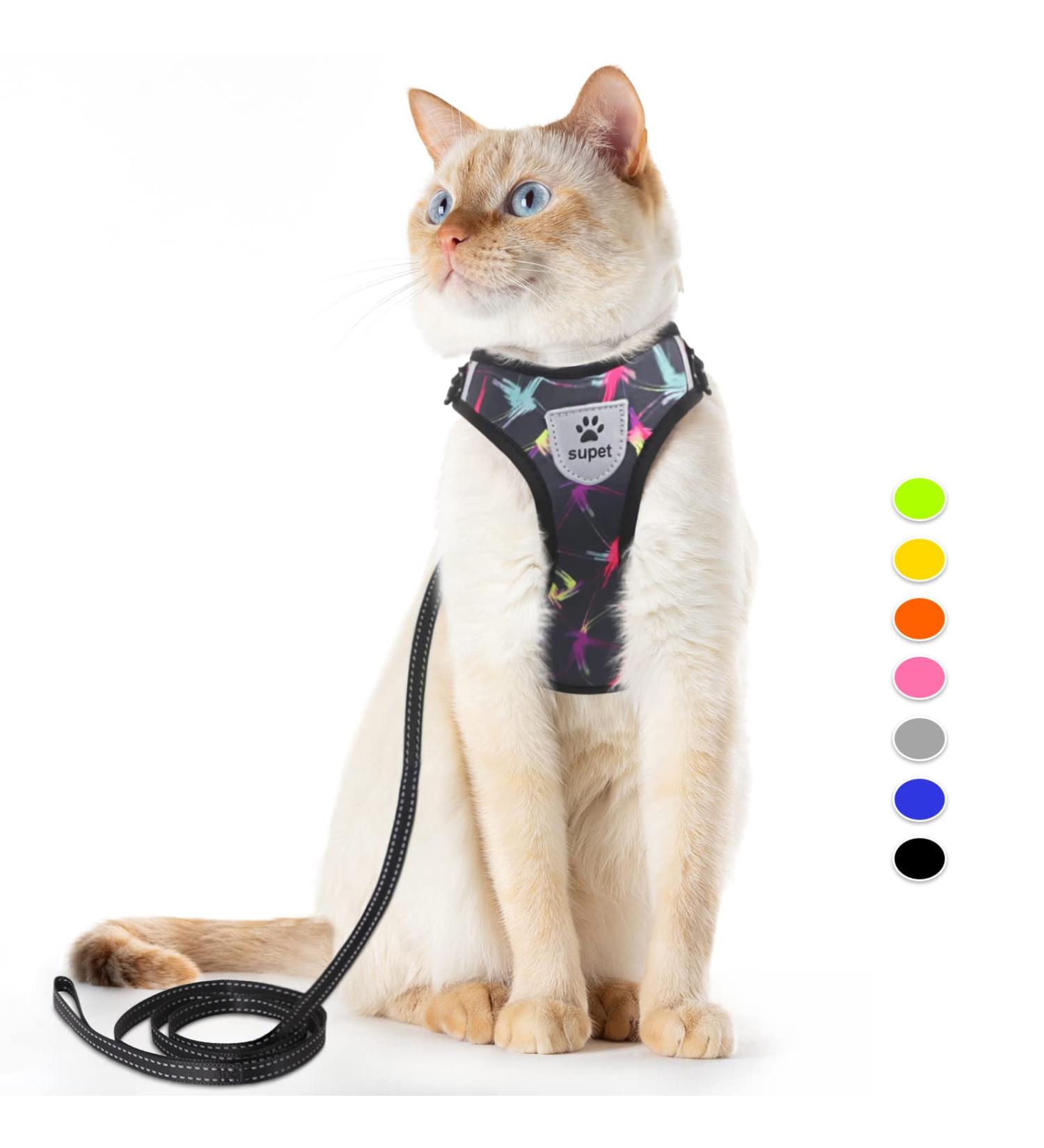 Supet Cat Dishes & Harness Set - Fleeing Kitten Design Reflective Stripes Universal Cat Leash for Cats/Puppies (Black Size M 28-46 cm) - Buy Online on GoSupps.com