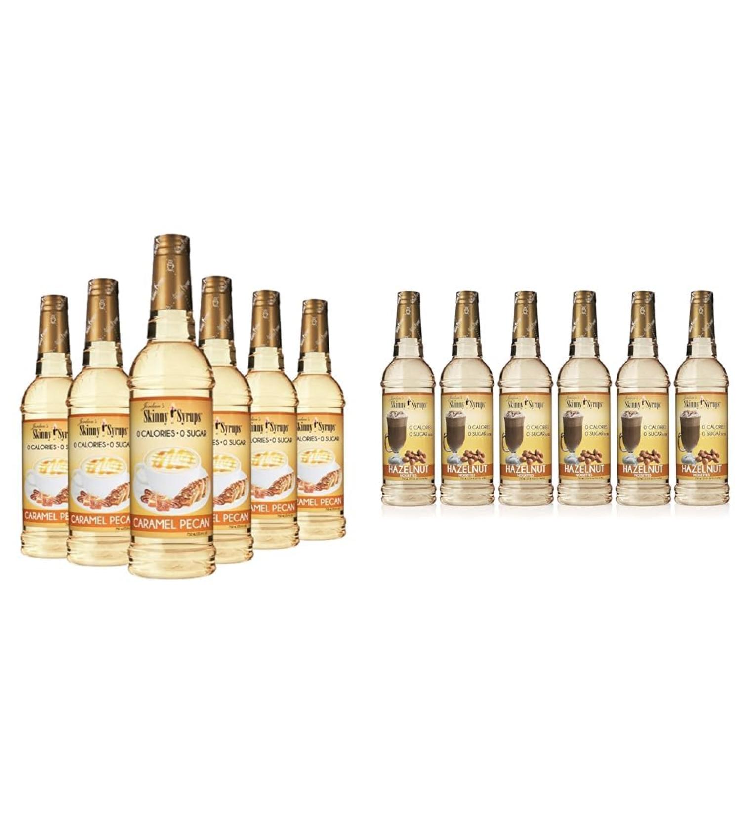 Jordan's Skinny Syrups Caramel Pecan Syrup (750ml Sugar-Free Zero Calorie Keto Friendly) & Hazelnut Syrup (750ml Sugar-Free Zero Calorie Keto Friendly) - Sweet Guilt-Free Duo for Coffee Lovers