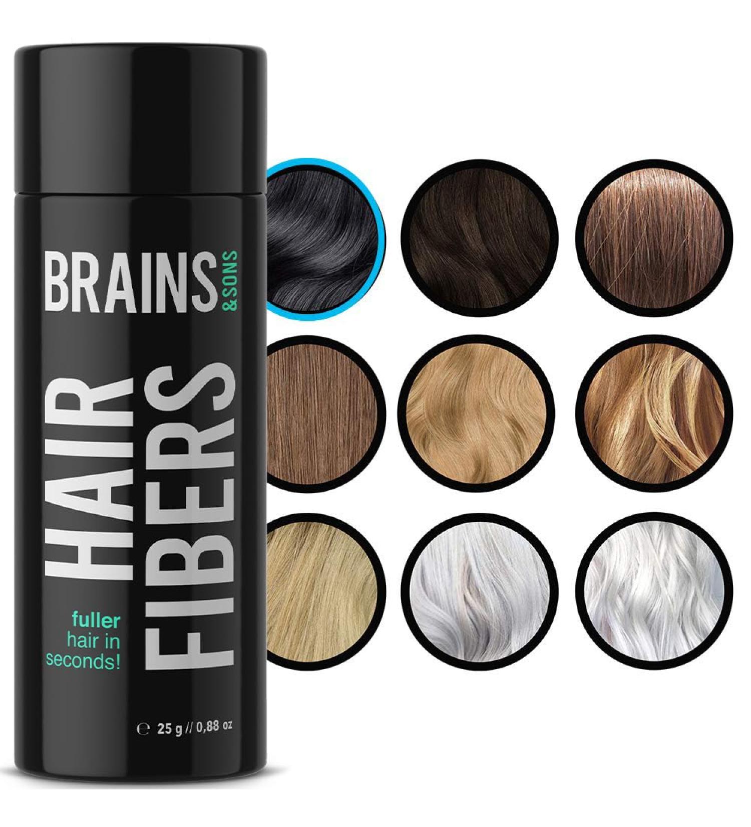 Brains & Son Hair Fiber - Premium Hair Thickener for Concealing Hair Loss and Thinning Hair - 25g (BLACK) - Buy Online on GoSupps.com