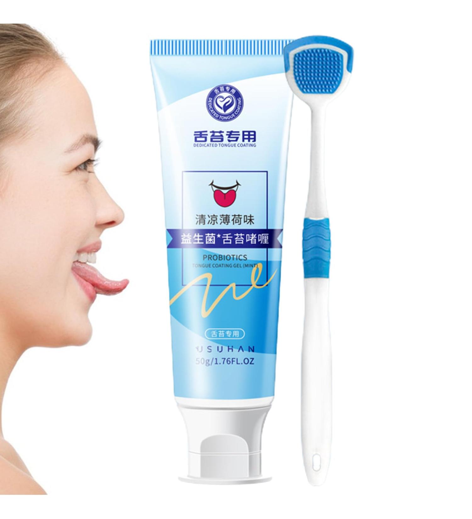 Rosixehird Natural Organic Tongue Cleaning Gel with Ergonomic Brush | Freshens Breath Removes Stains & Deposits | International Shipping - Buy Online on GoSupps.com