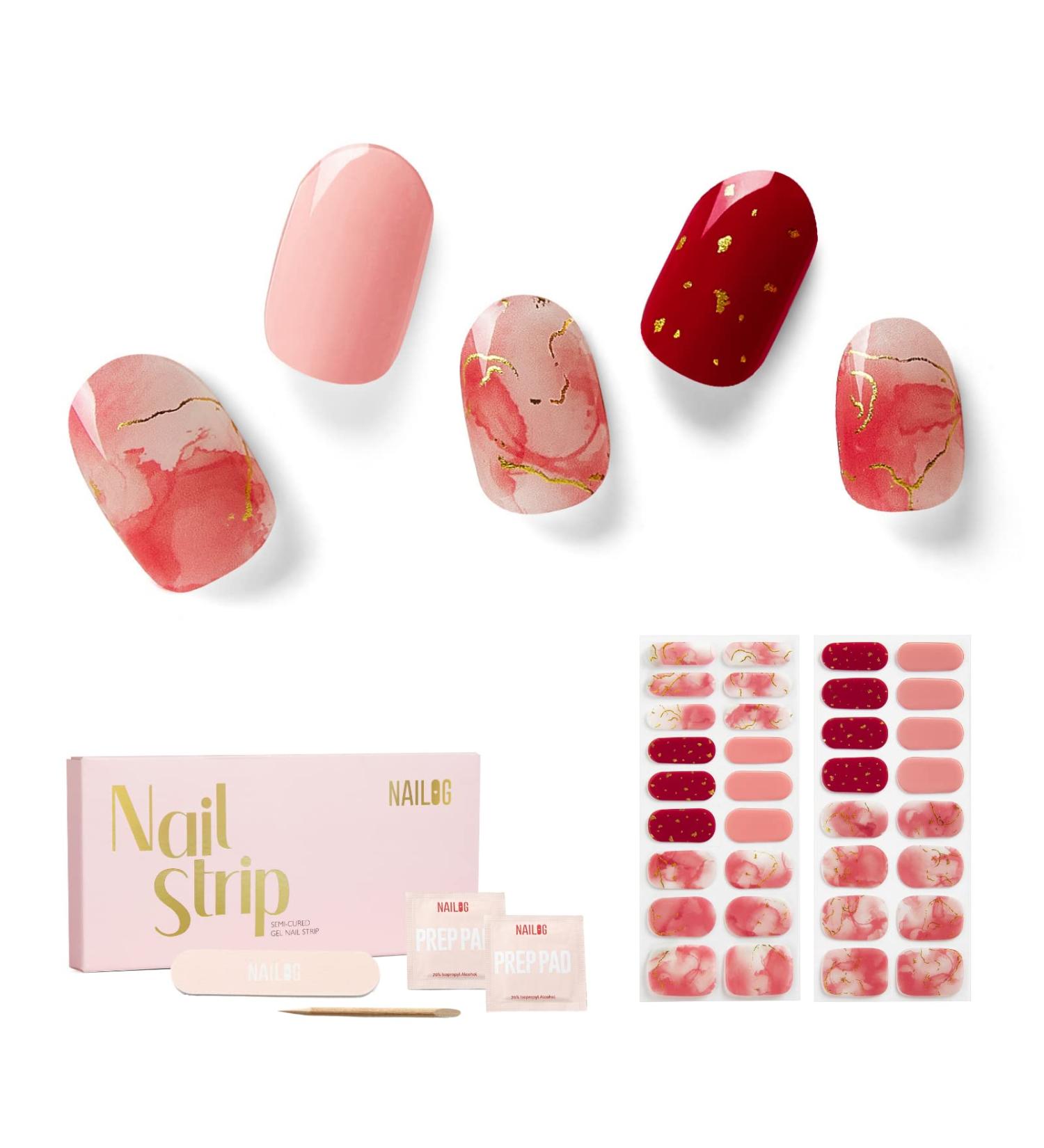 NAILOG Semi Cured Gel Nail Strips 34 pcs Salon-Quality Gel Nail Stickers Long Lasting Nail Wraps for Women with Soft Gel Finish Rose Cloud - Buy Online on GoSupps.com