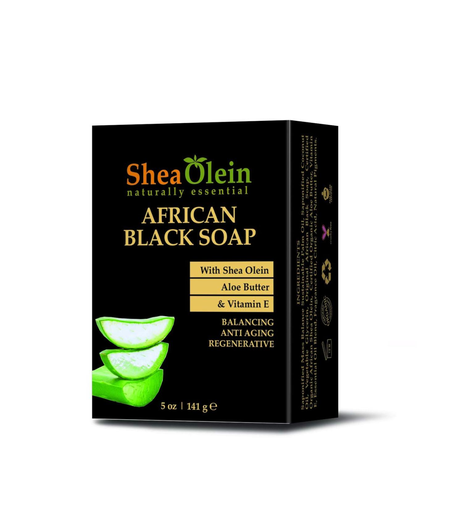SheaOlein-African Black Soap w/Shea Olein Aloe Butter & Vitamin E. 5 oz Bar (12 Bars)