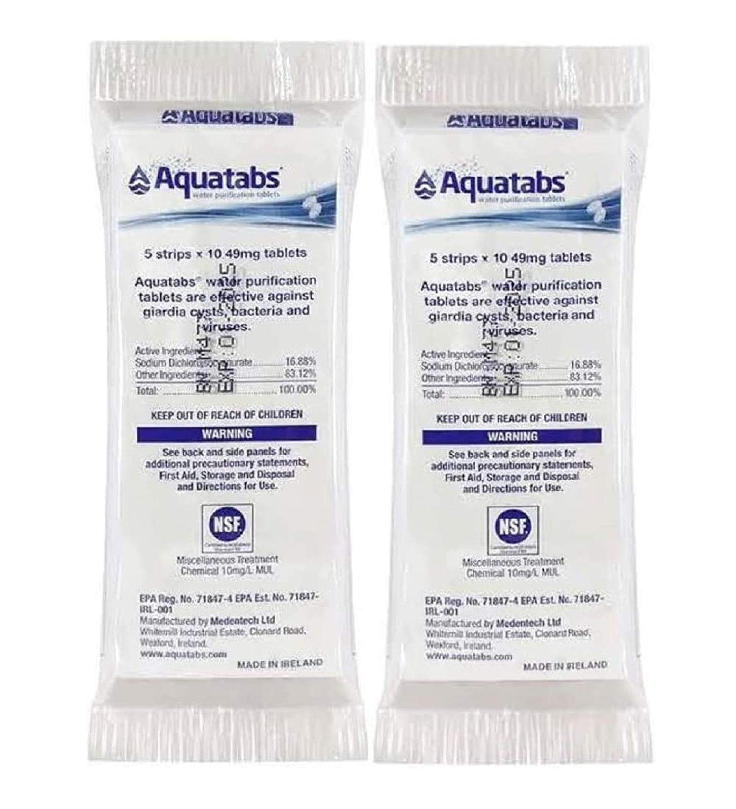Aquatabs 100 Pack Water Purification Tablets - 2 Packs of 50ct. | Cleans 200 Liters | White | One Size - Buy Online on GoSupps.com