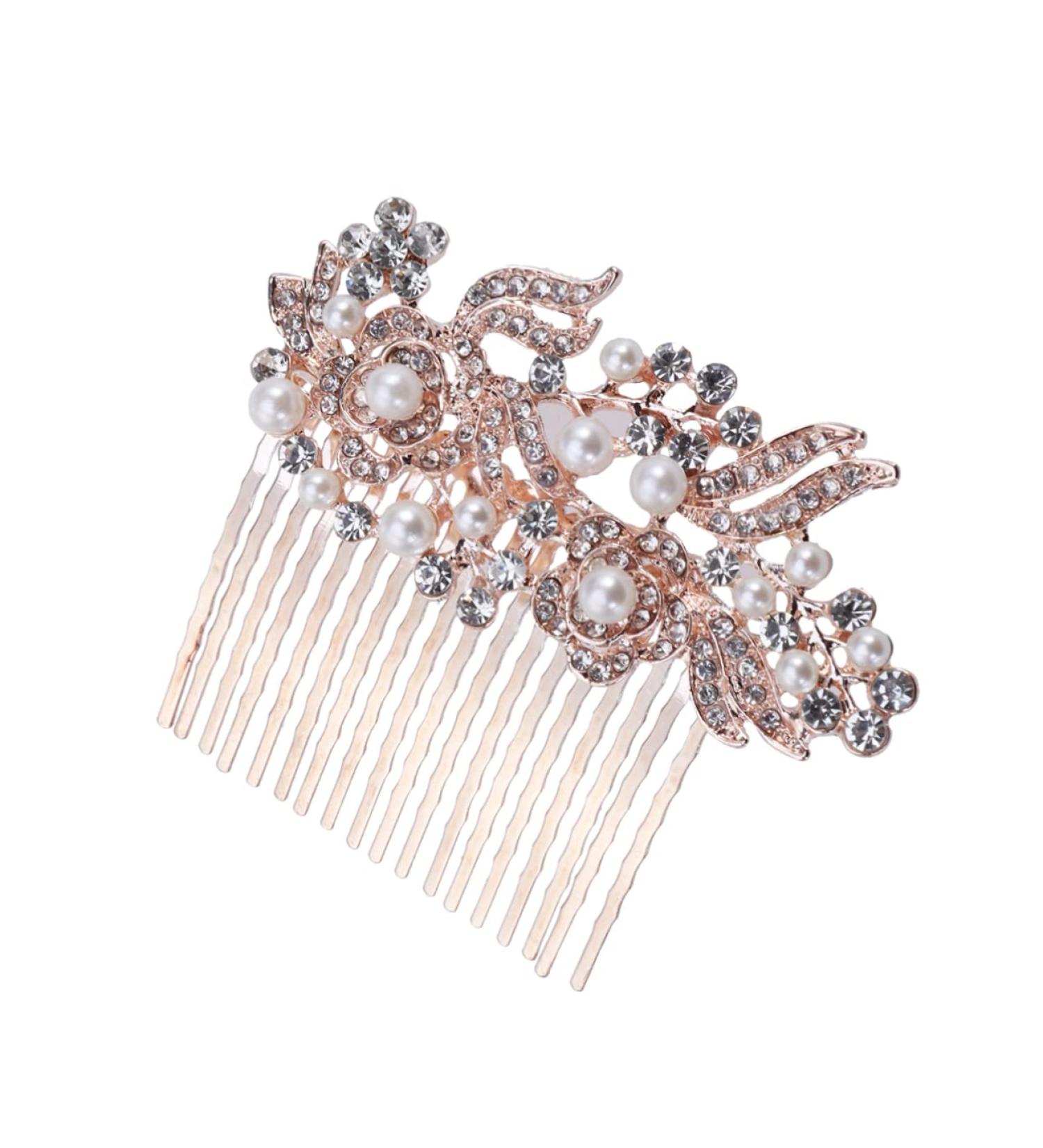 FRCOLOR bridal headpiece pearl hair accessories rhinestone headpiece rhinestone hair accessories bridal hair comb wedding hair comb bridal hair accessories bride rose gold hair plug - Buy Online on GoSupps.com
