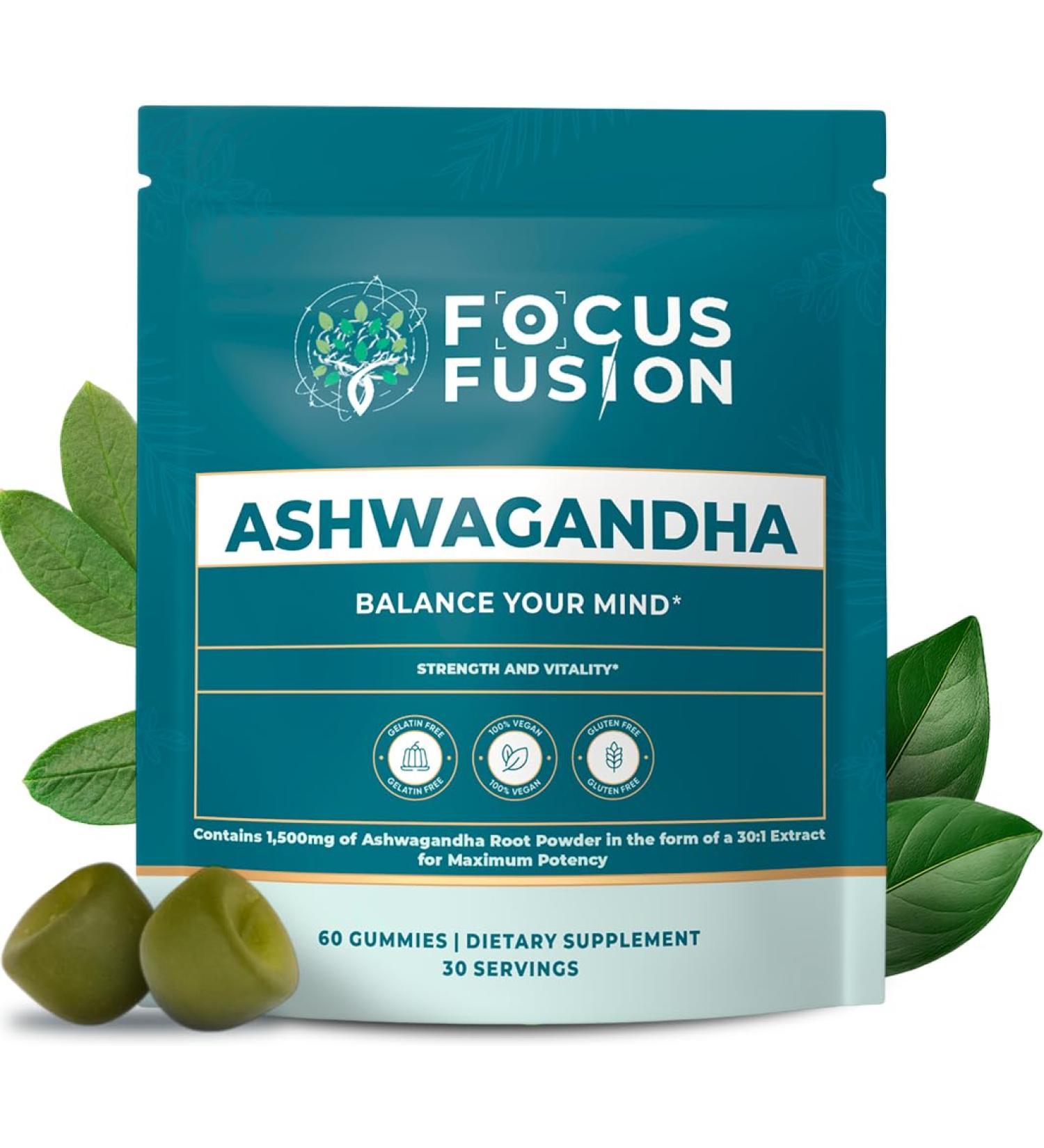 Focus Fusion Ashwagandha Gummies with Vitamin D2 & Zinc Extra Strength Stress Relief, Mood & Focus Support Calm Energy & Immune Boost Vegan, Non-GMO, Fruity Mix Berry Flavors (60 Count) - Buy Online on GoSupps.com