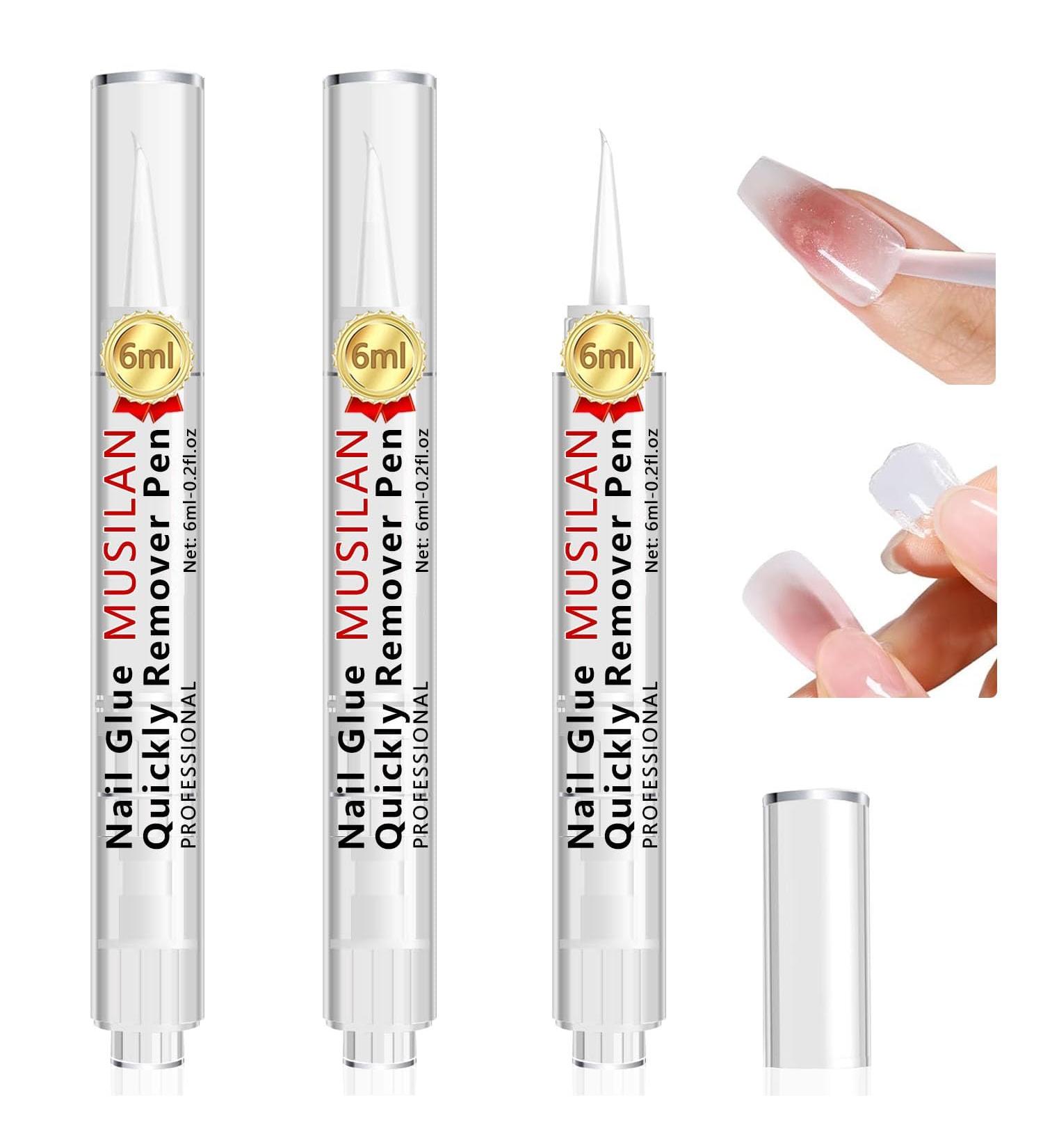  MUSILAN 3pcs 7ml Nail Glue Remover Pen for Pressed Nails 3 in 1 Nail Glue Remover Pen Click Removal Pen Design for False Nails Adhesive Unbinder Not for Gel Polish Base Coat - Buy Online on GoSupps.com