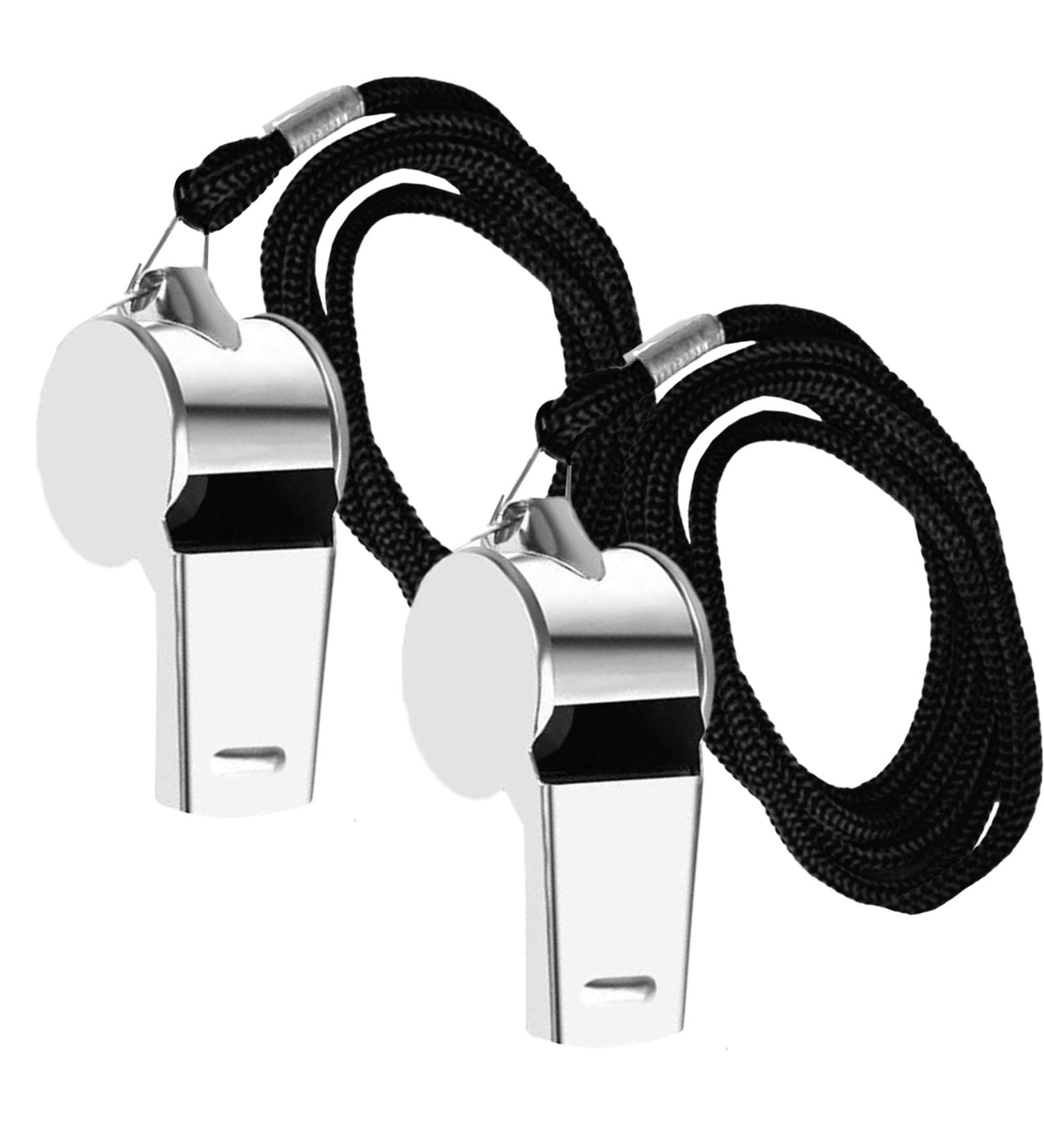 Stainless Steel Whistle Set - 2 Loud Clear Referee Whistles with Lanyard for Sports Dog Training & Education - Buy Online on GoSupps.com