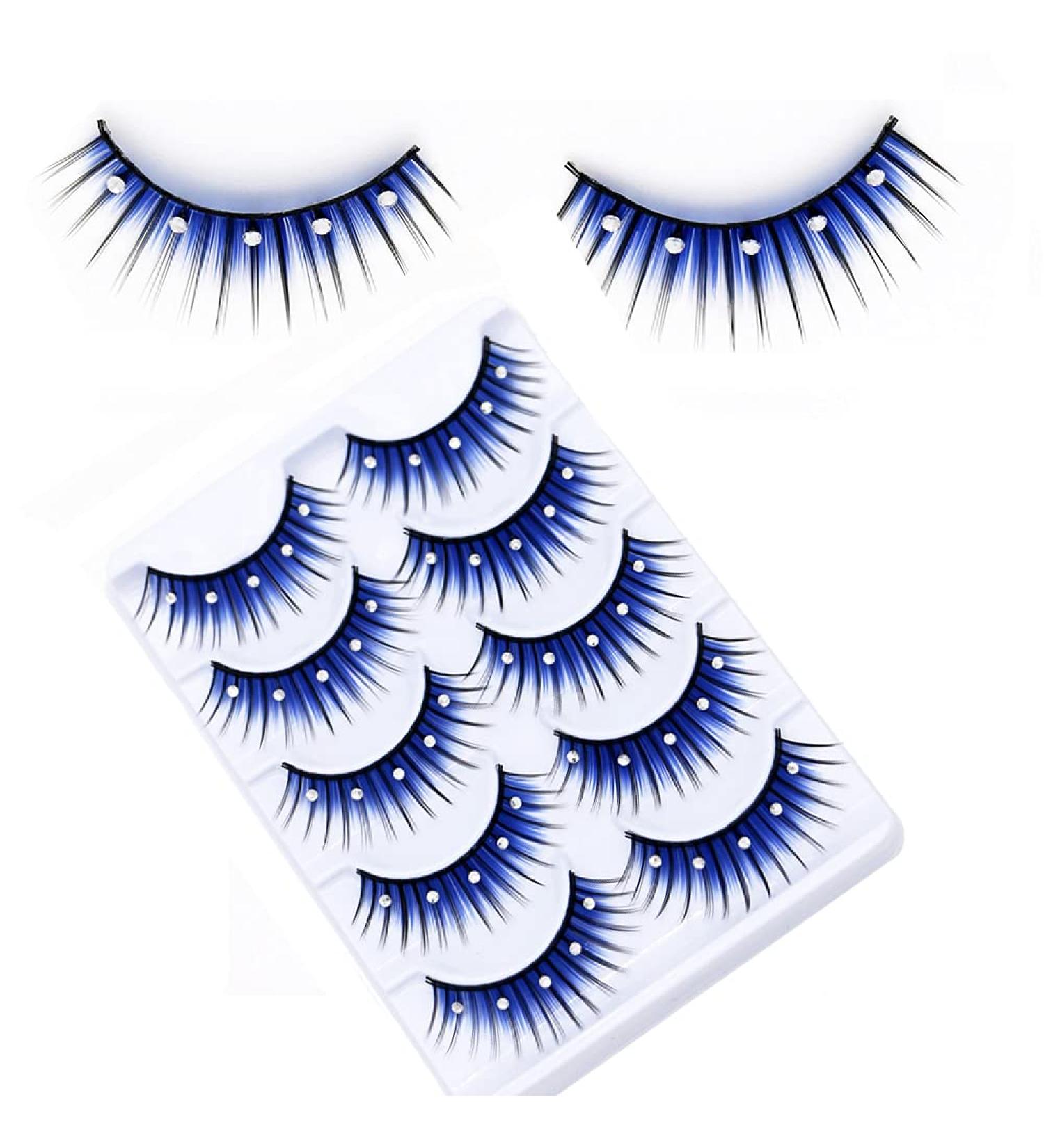 5 Pairs Blue Shiny Rhinestone False Eyelashes 3D Thick Long Fake Eyelashes for Women and Girls Party Stage Dance Makeup Masquerade - Buy Online on GoSupps.com