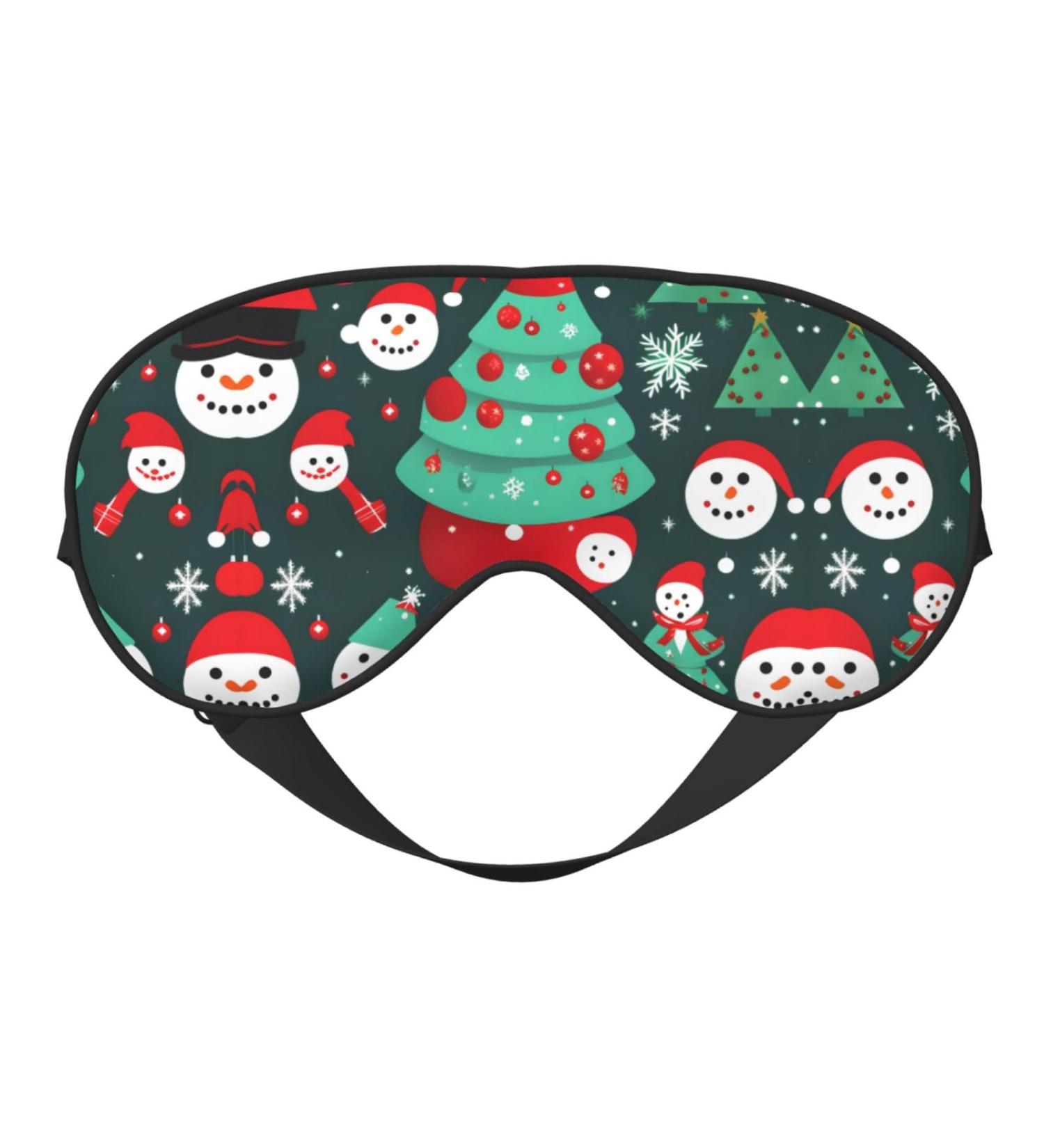 Double-Sided Eye Mask with Christmas Tree & Snowman Print | Soft Light Blocking for Better Sleep Quality - Perfect Holiday Gift - Buy Online on GoSupps.com