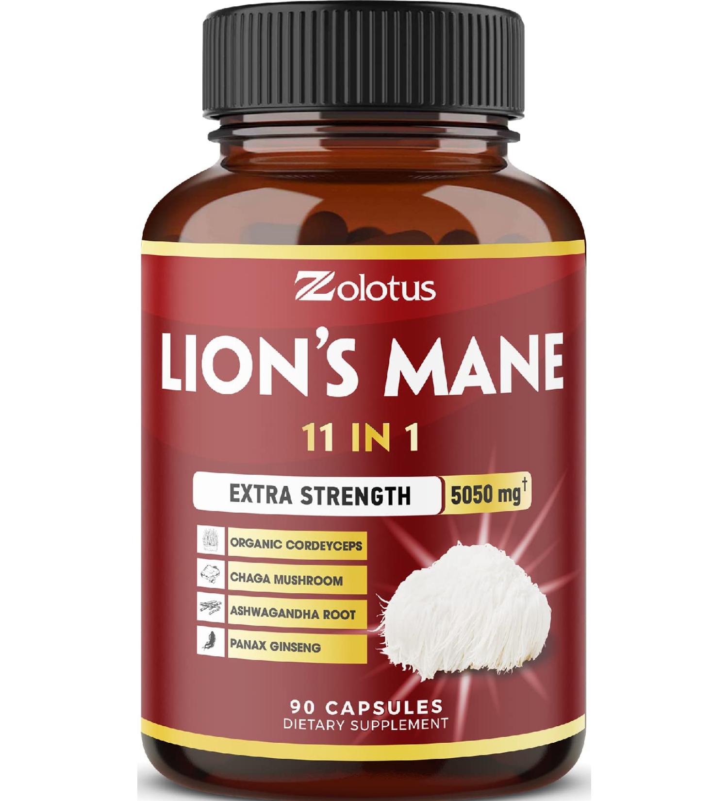 11-in-1 Lions Mane Mushroom Capsules- 5050mg Equivalent, 3 Month Supply with Cordyceps, Reishi, Ashwagandha, Panax Ginseng- Focus, Memory, Brain, Immune Support, Energy Pills - Buy Online on GoSupps.com