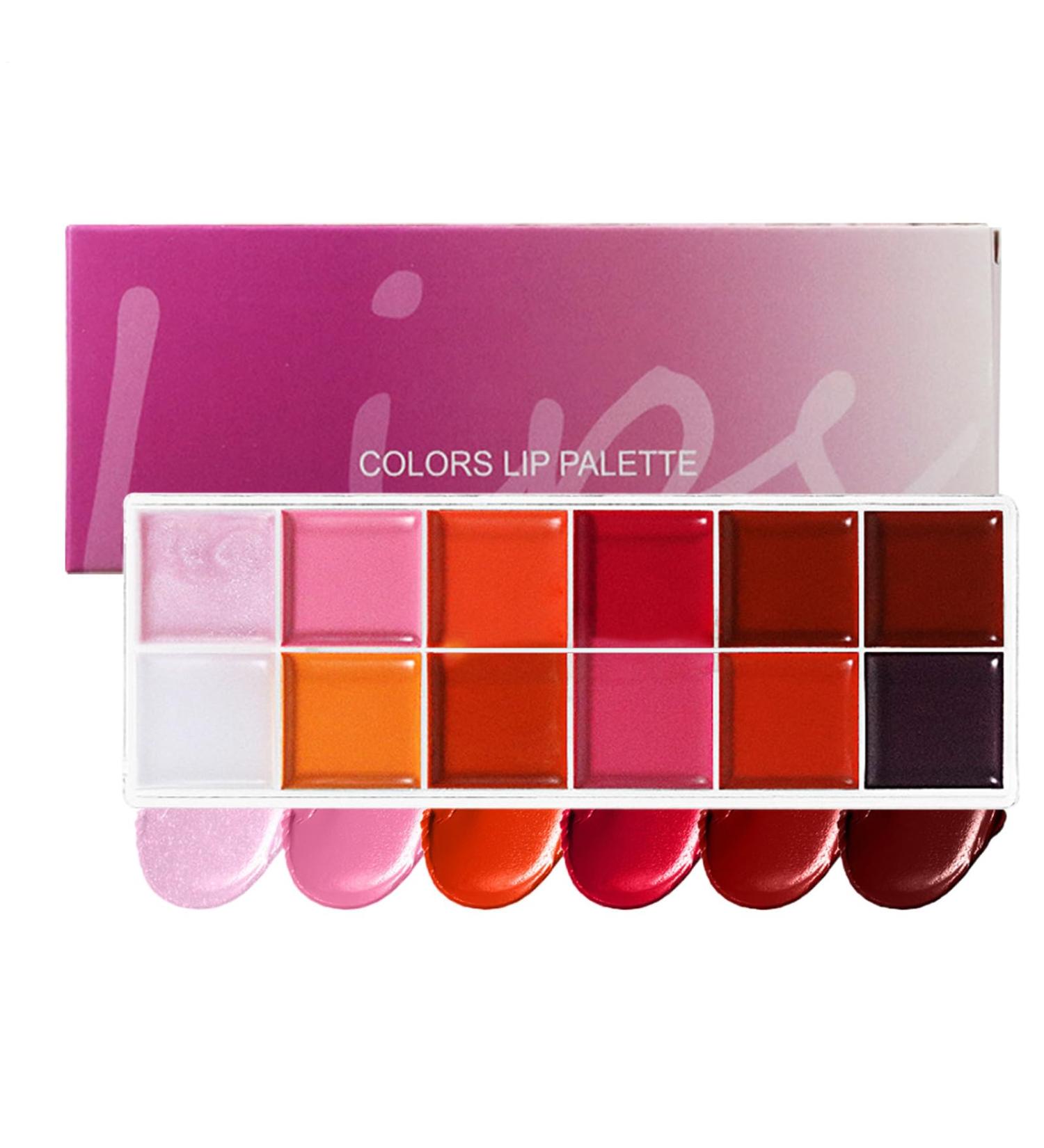 Palette L vres | Palettes Fard Paupi res - Kit Hydratant Imperm able Teintes Vibrantes Pigment es 12 Couleurs Brillant L vres Pour Femmes - Buy Online on GoSupps.com