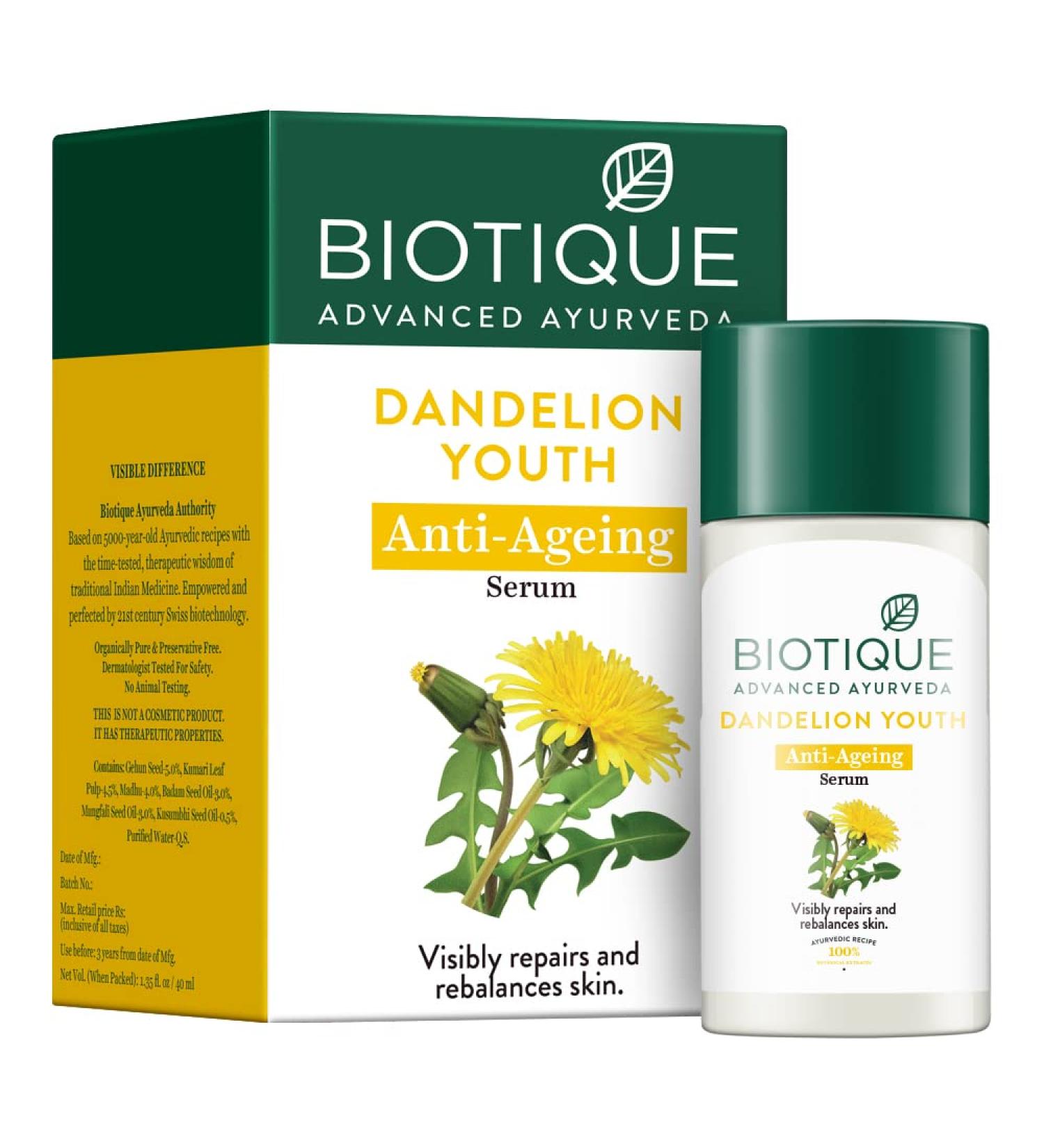 Biotique Bio Dandelion Visibly Ageless Serum 40ml | All Skin Types - Buy Online on GoSupps.com