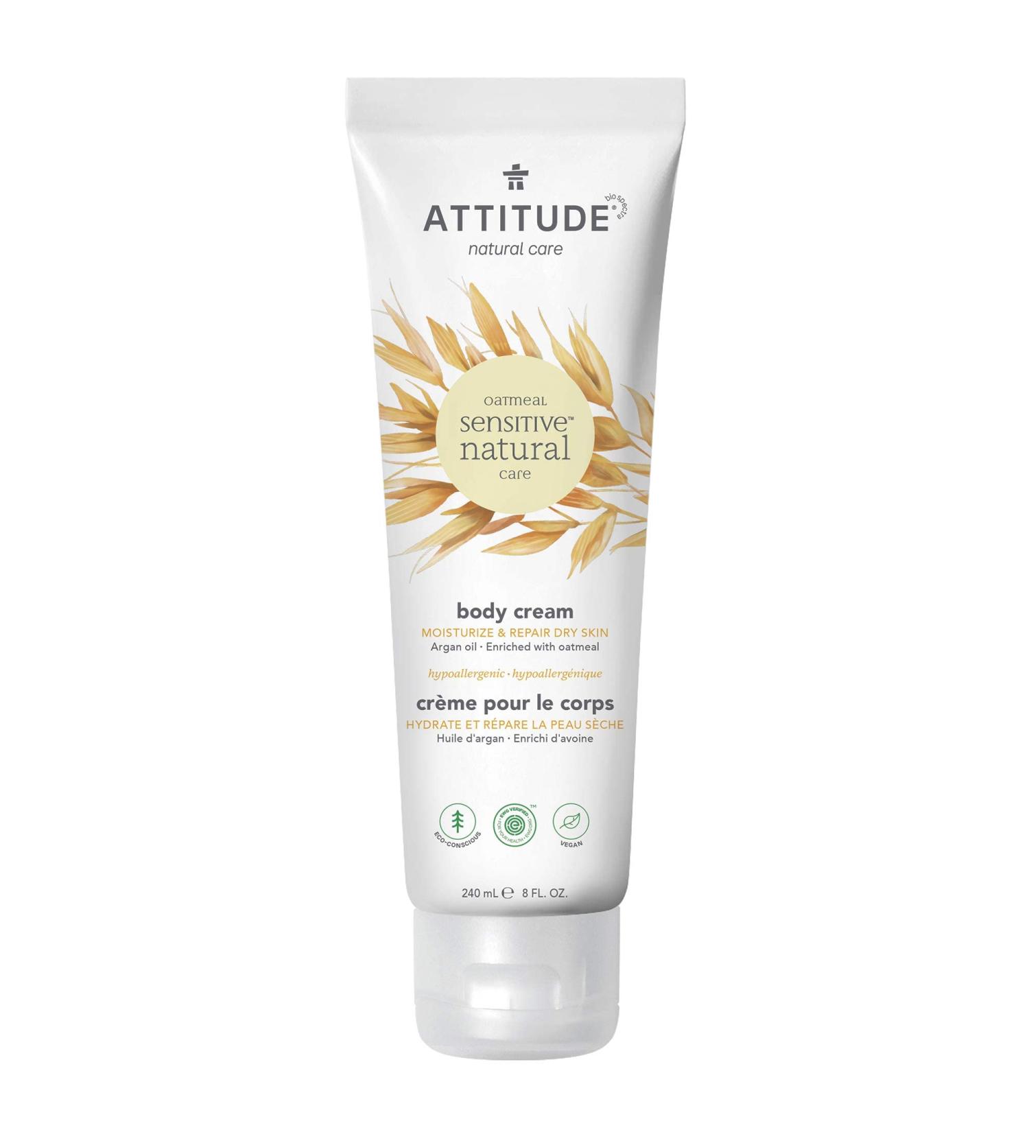 ATTITUDE Moisturizing Body Cream for Sensitive Skin | Oat & Argan Oil | EWG Verified, Hypoallergenic | Vegan & Cruelty-Free | 8 Fl Oz - Buy Online on GoSupps.com