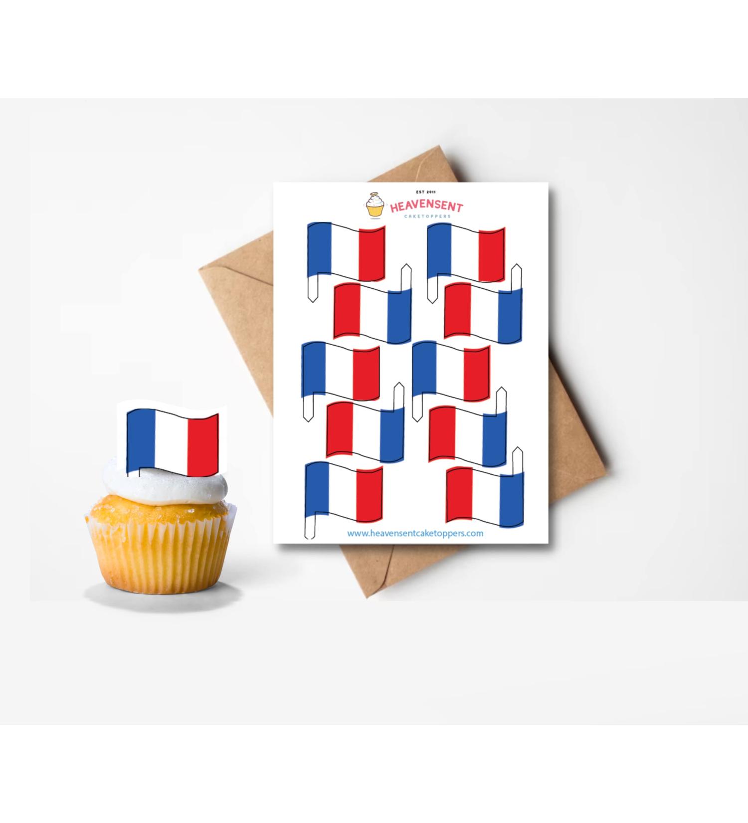 20x Pre-cut France Flags Edible Thick Wafer Card Standing Cupcake Toppers Birthday Party Cake Decorations