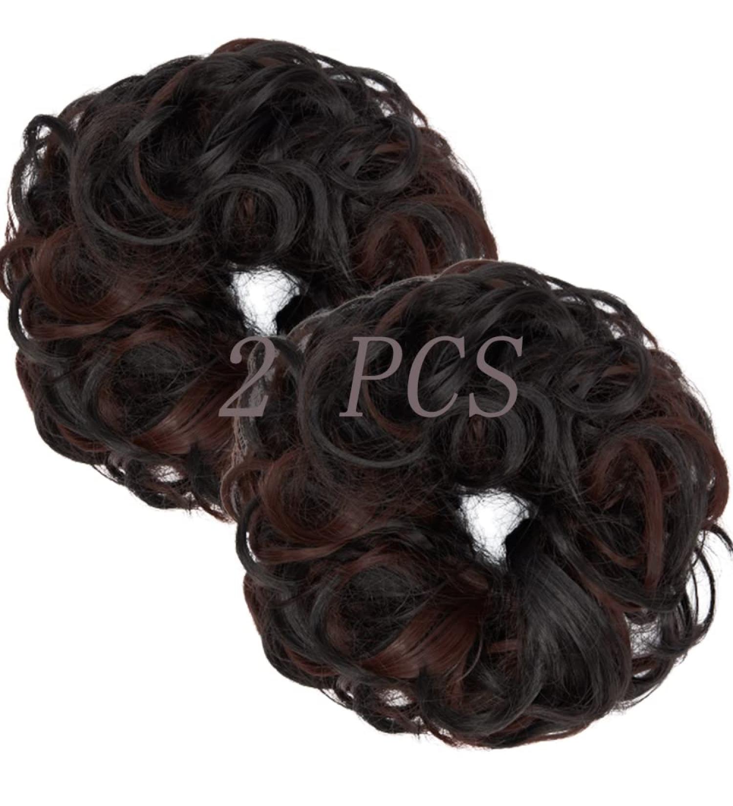 Messy Bun Hair Piece Scrunchies Extension Curly Wavy Updo - 2 PCS Natural Black Mix Dark Auburn - Buy Online on GoSupps.com