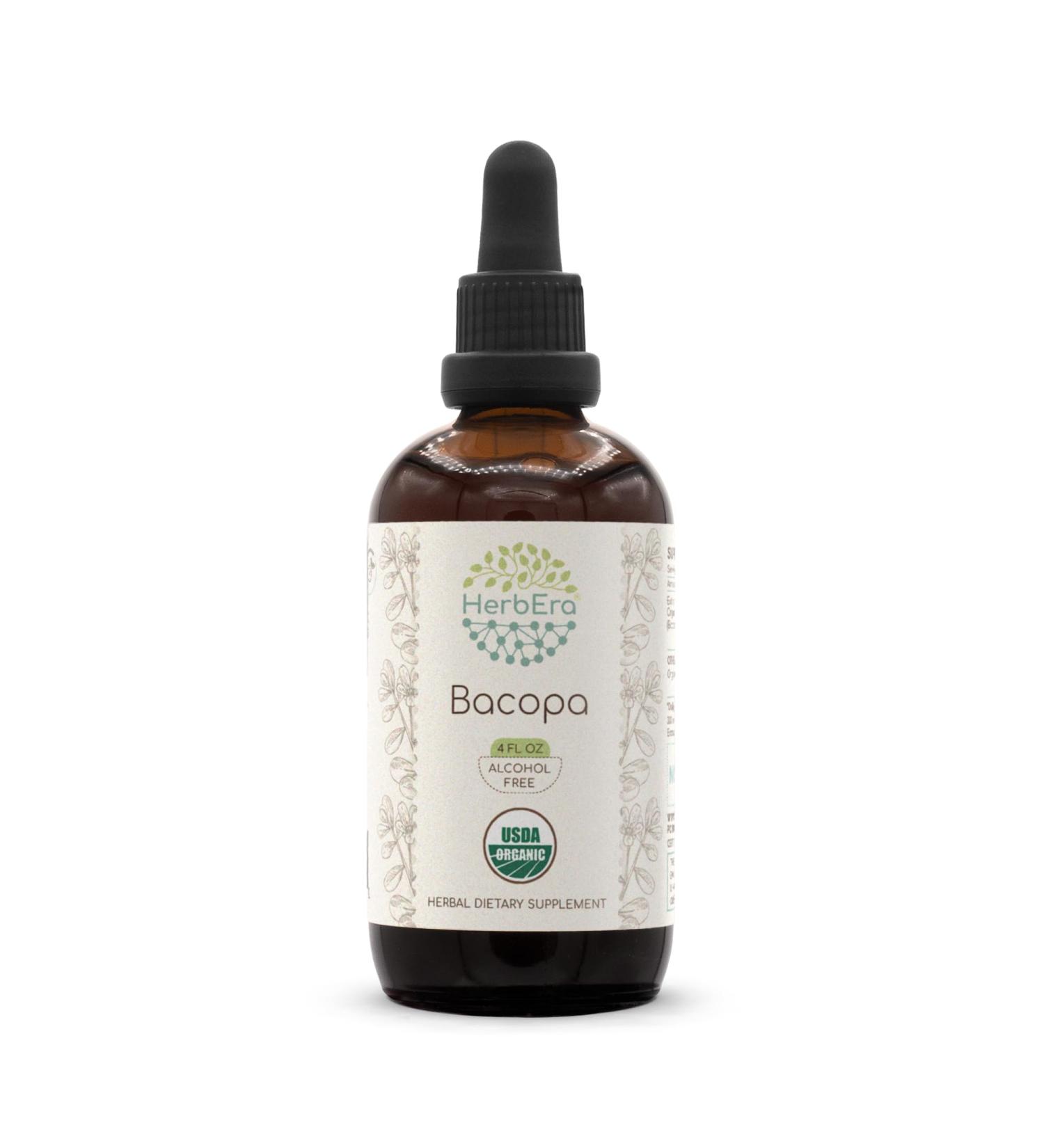 HerbEra Bacopa B120 USDA Organic Tincture | Alcohol-Free Extract High-Potency Herbal Drops Relaxation Positive Cognitive Effect | Certified Organic Bacopa (Bacopa Monnieri) Dried Herb (4 fl oz) 4 Fl Oz (Pack of 1) - Buy Online on GoSupps.com