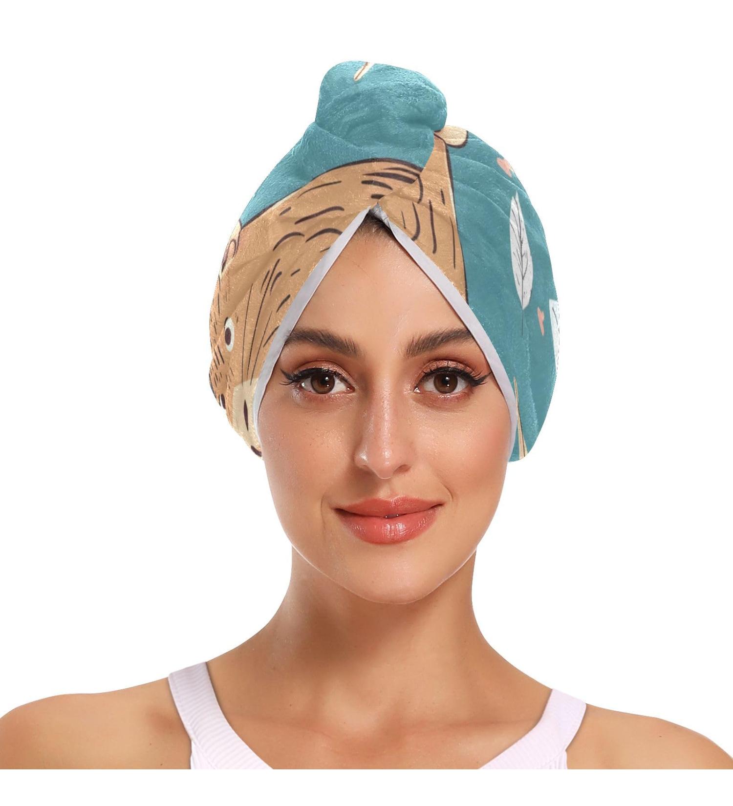 Cute Doodle Capybara Hair Towel 2 Pack - Super Absorbent Quick Dry Hair Turbans for Women & Girls - Buy Online on GoSupps.com