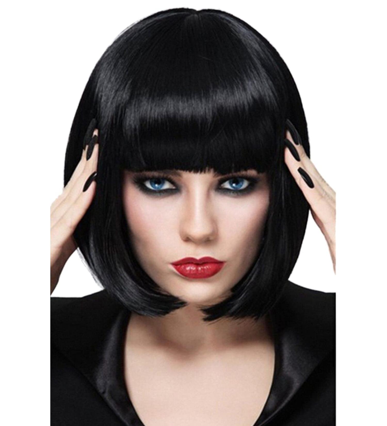 Bopocoko Black Bob Wig for Women 12 with Bangs Synthetic Natural Fashion Hair Daily Party Halloween BU027BK