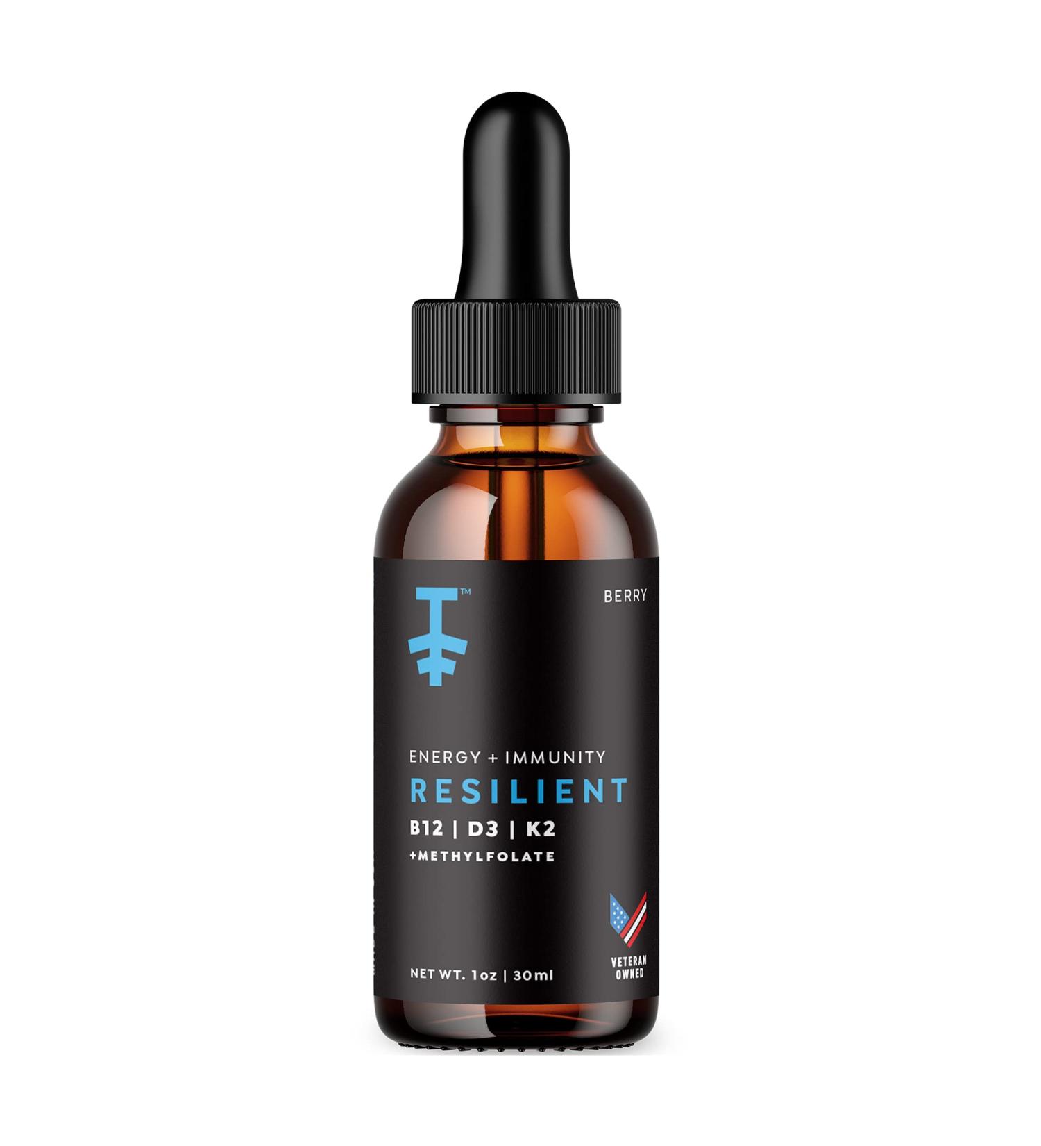 Protekt Resilient Liquid Vitamin B12 D3 K2 Tincture with Methylfolate - Energy Supplement for Recovery, Sleep, and Mood - Natural Berry Flavor - 30ml, Made in USA - Buy Online on GoSupps.com