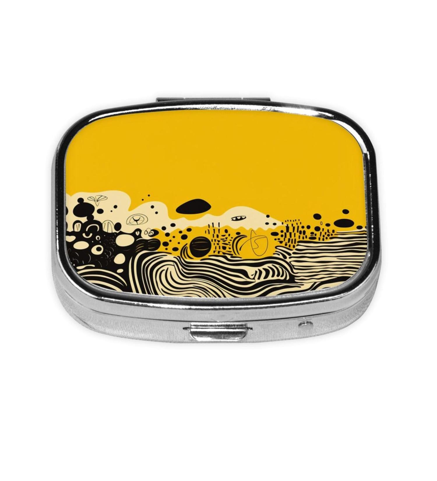 Mustard Yellow & Black 2 Compartment Pill Case | Cute Travel Pill Box Organizer for Purse & Gifts - Buy Online on GoSupps.com