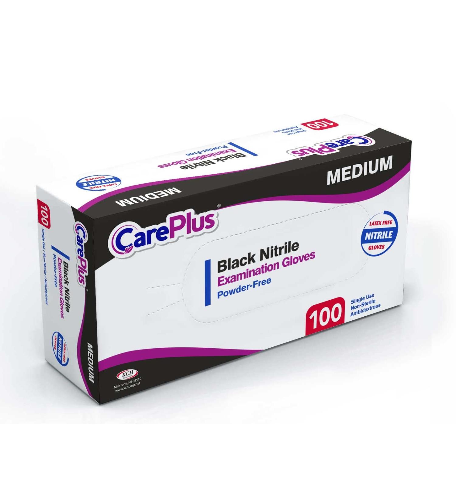 Care Plus Black Nitrile Exam Gloves - Latex Free, Powder Free, Non-Sterile, Food Safe, 100 XL - Buy Online on GoSupps.com