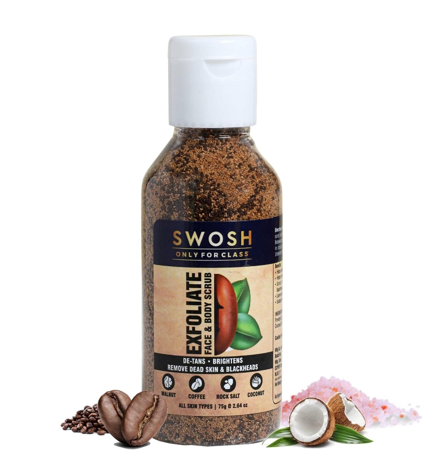 SWOSH Natural Coffee Exfoliate Face & Body scrub Grit (75g) for Women and Men