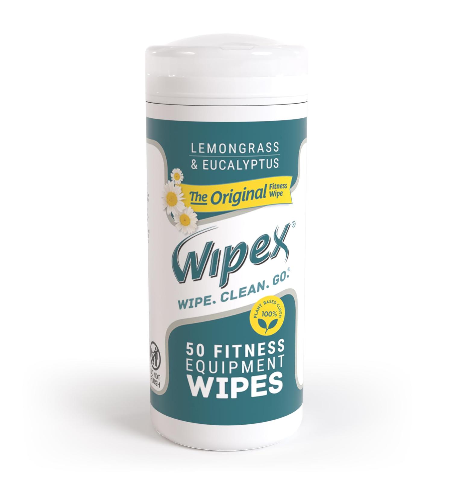 Wipex Fitness Equipment Wipes - Natural Plant-Based Gym Cleaner 50 Count Lemongrass & Eucalyptus - Ideal for Home Gym & Yoga Mats - Buy Online on GoSupps.com