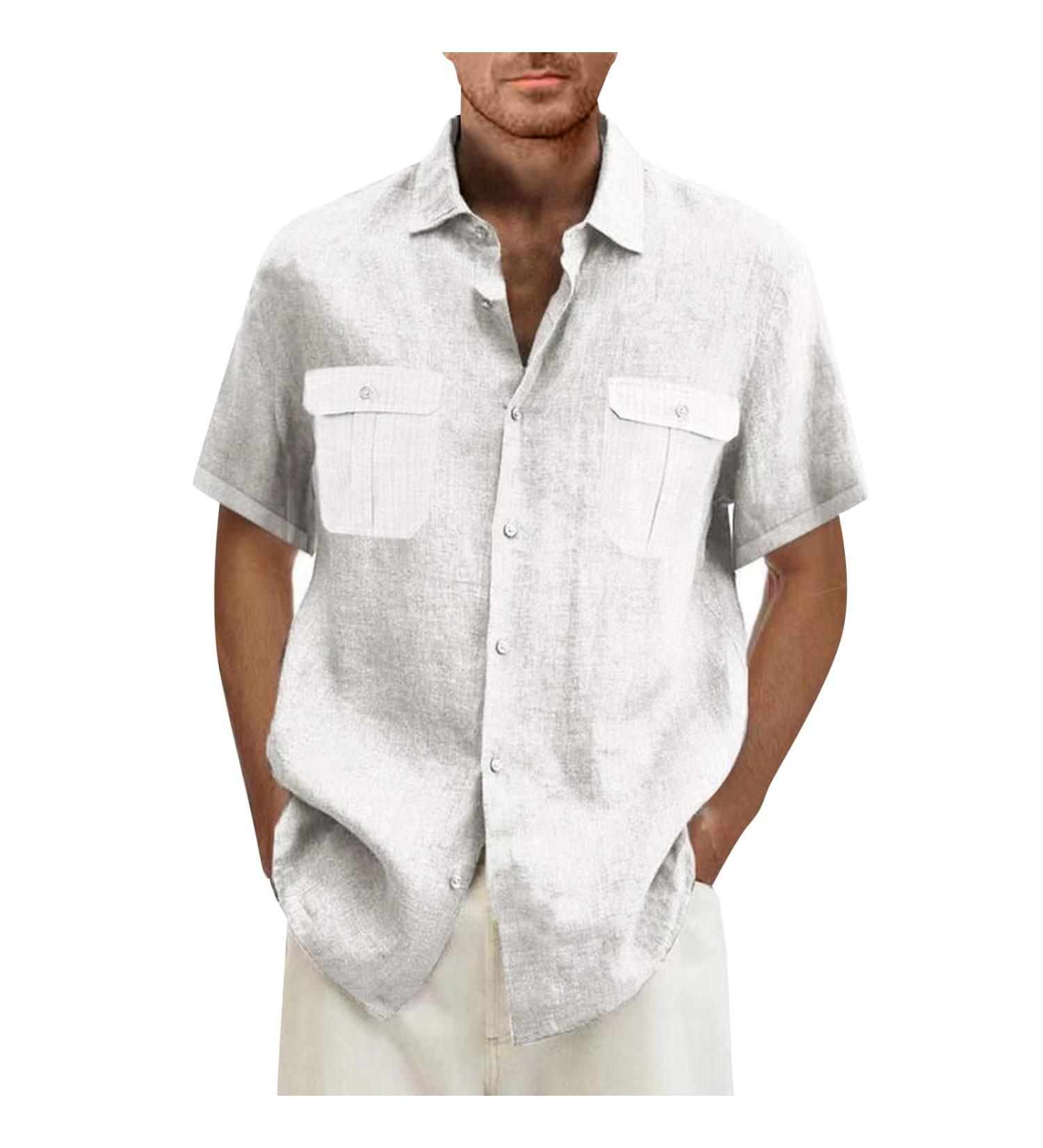 Men's Short Sleeve Reversible Hawaii Shirt - Oversized 5XL Light Beach Vacation Shirt with 2 Breast Pockets - Buy Online on GoSupps.com