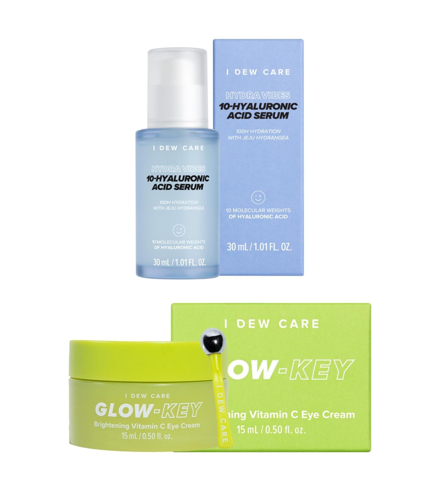 I DEW CARE Hydra Vibes 10-Hyaluronic Acid Serum 30ml 1.01 fl. oz. + Eye Cream with Applicator - Glow-Key 0.50 Fl Oz Bundle - Buy Online on GoSupps.com