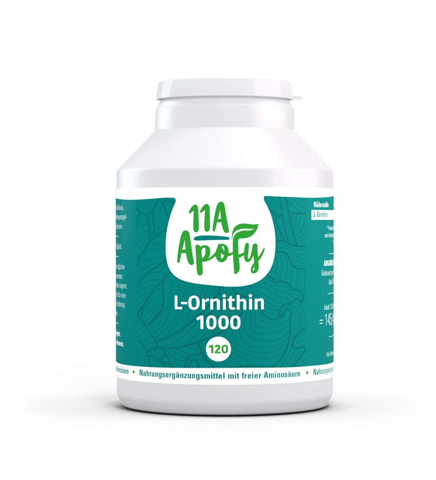 11A-Apofy L-Ornithine 1000 - Detox Support | No Titanium Dioxide | 120 Tablets - Buy Internationally - Buy Online on GoSupps.com
