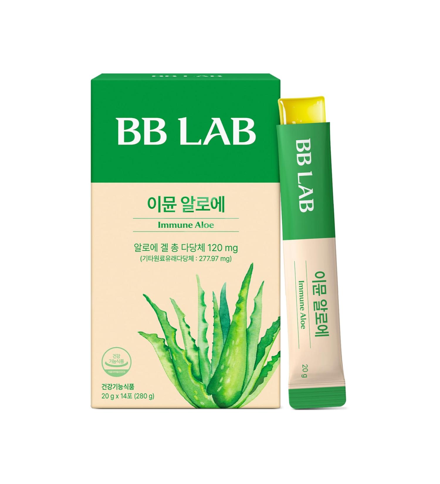 BB LAB Immune Aloe Jelly Sticks Aloe Vera Gel with Immune Polysaccharides, Digestive & Skin Wellness Support, 20g of 14 Sticks