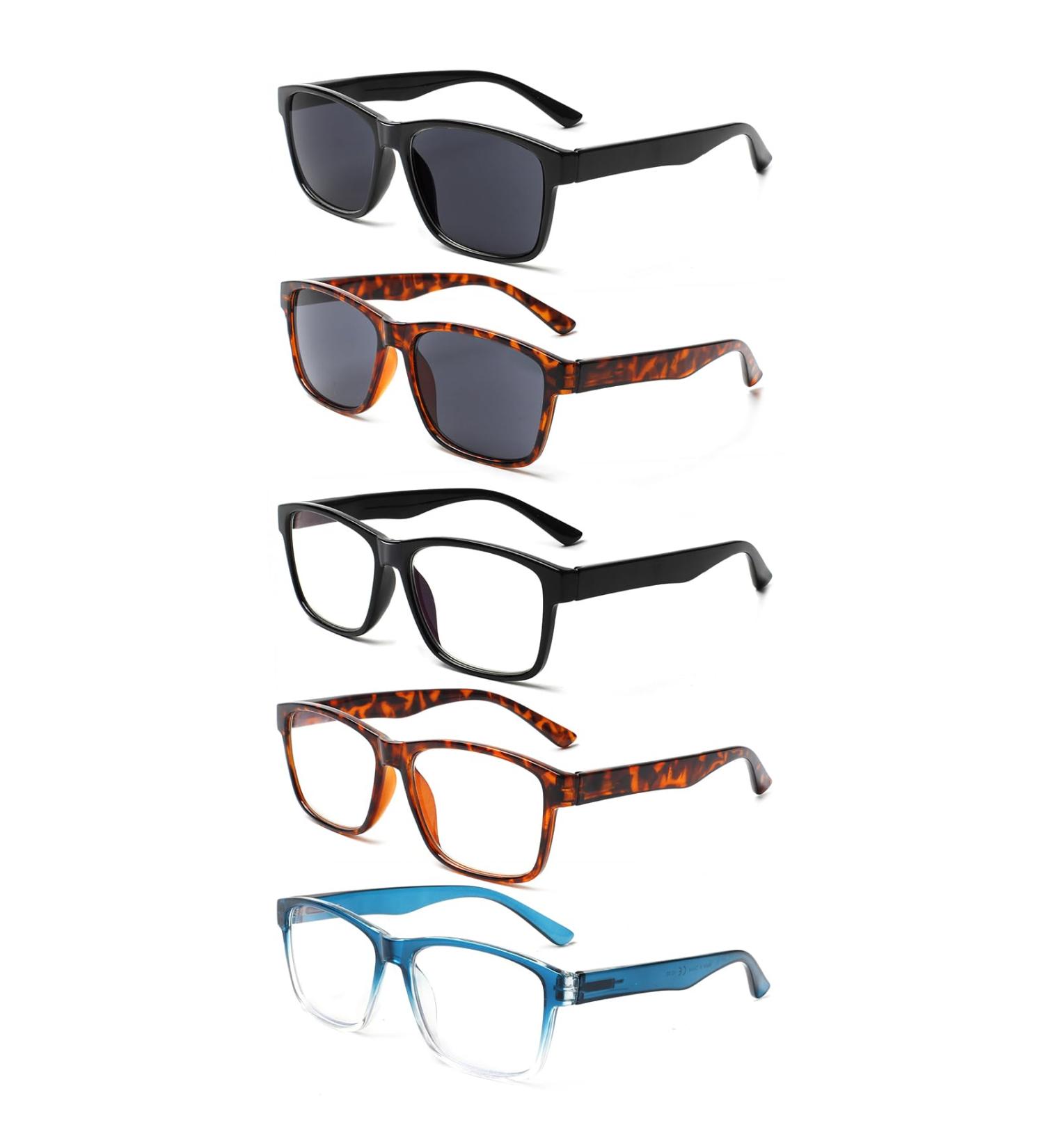 5 Pack Blue Light Blocking Reading Glasses - Spring Hinge Eyeglasses for Men & Women - Stylish 0.75x Readers & Sunglasses - International Shipping Available - Buy Online on GoSupps.com