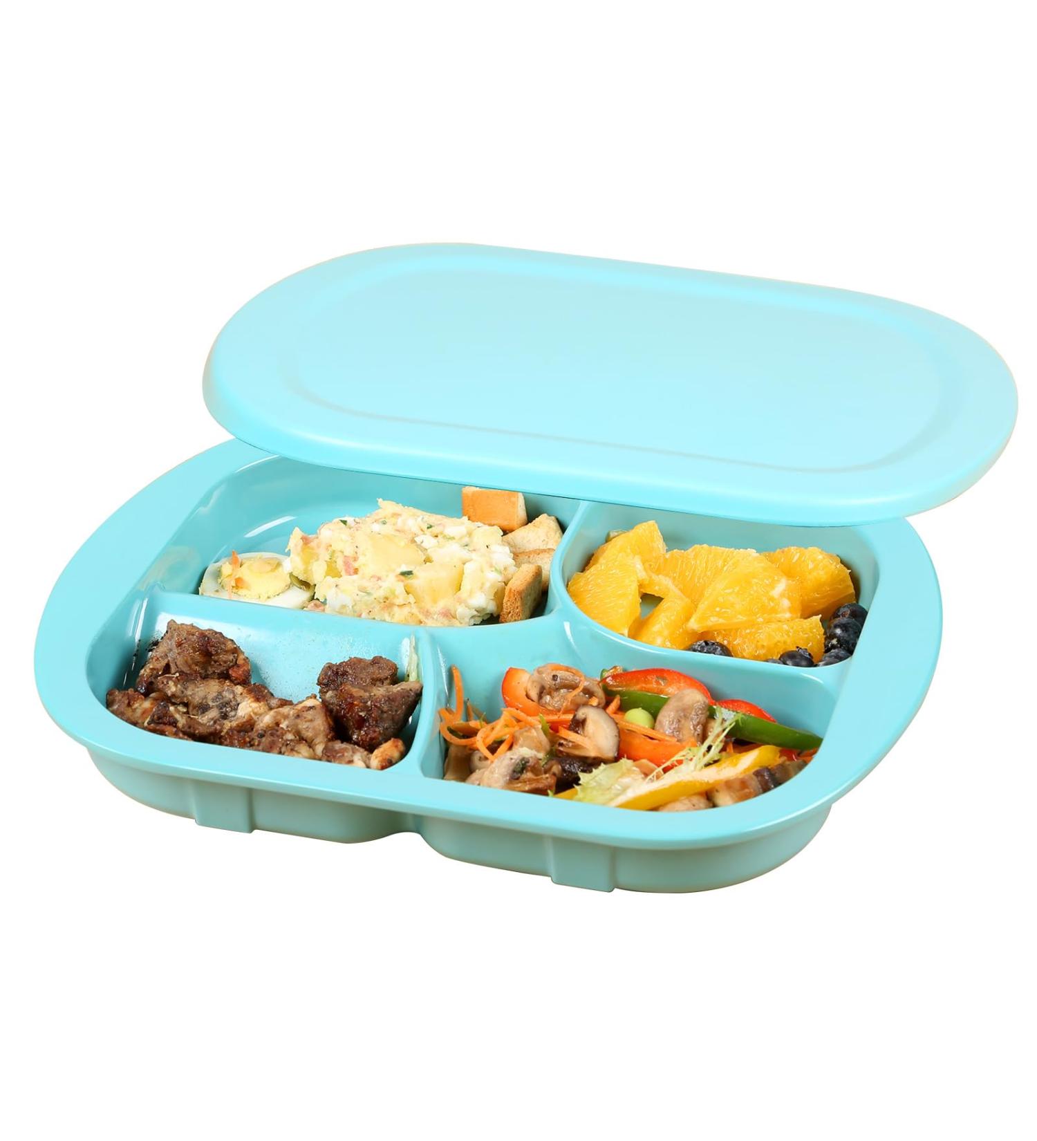 Ehucon Adaptive Utensils Bowl with Extra Wall Non-Slip and Spill-Proof Melamine Bowl for Dementia Stroke Tremors Self-Feeding Dinnerware for Elderly/Parkinsons (4-Compartment Divided Plate with lid) - Buy Online on GoSupps.com