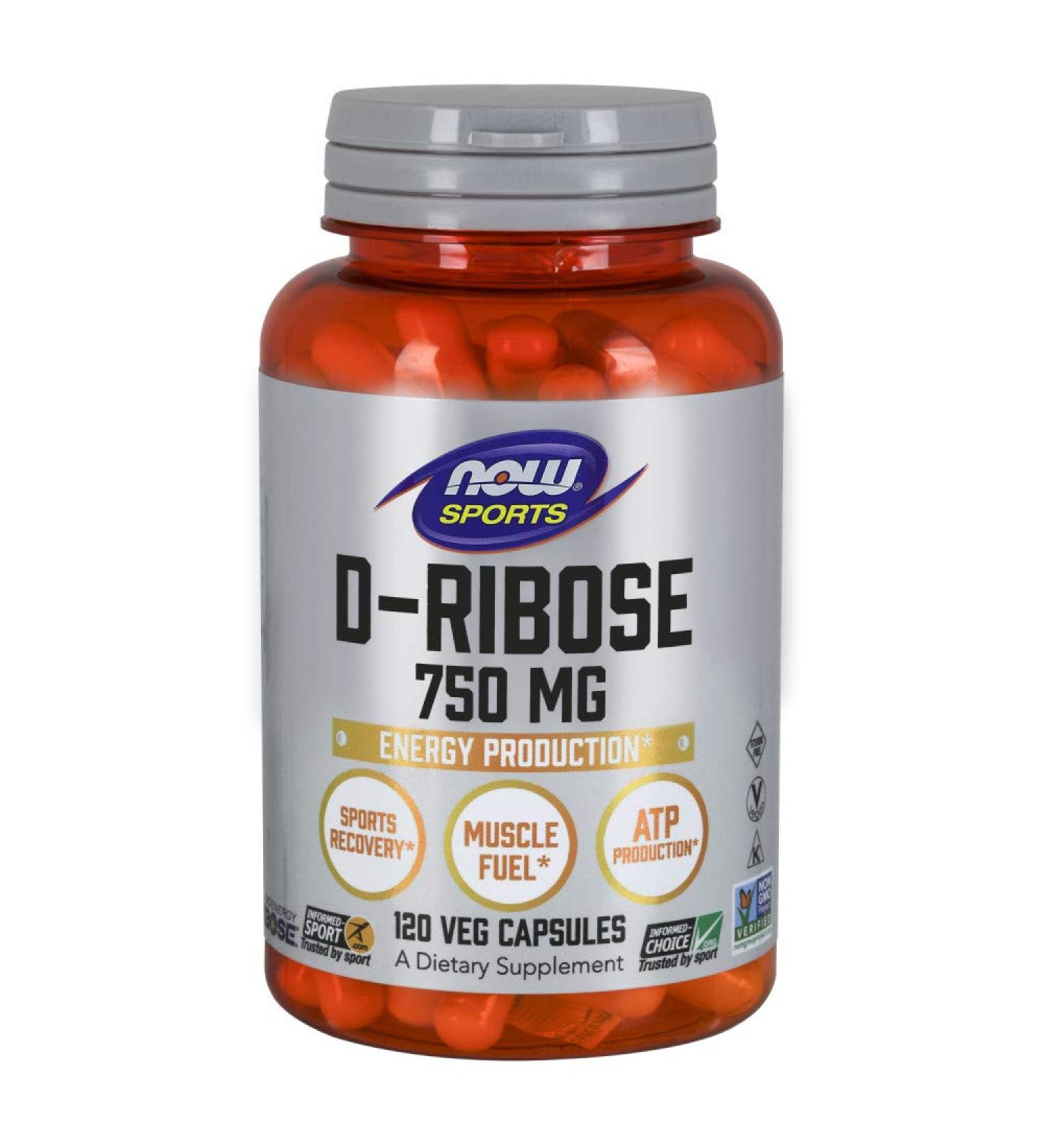 NOW Sports Nutrition D-Ribose 750 mg - Non-GMO Energy Boost | 120 Veg Capsules for Optimal Performance - Buy Online on GoSupps.com