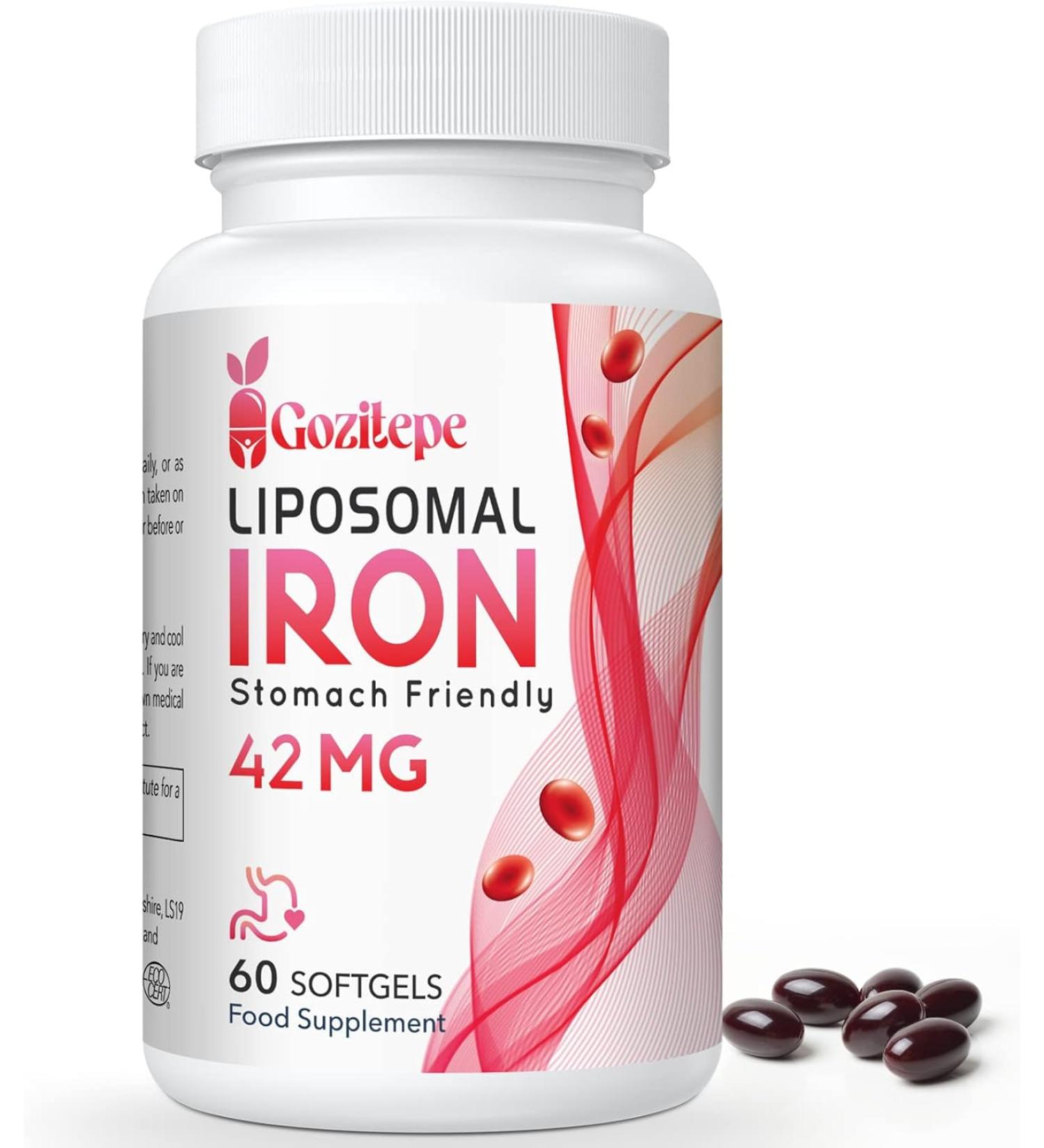 Liposomal Iron Supplement 42mg with Folic Acid & Vitamin B12 | Increase Iron Levels | Stomach Friendly | 60 Count - Buy Online on GoSupps.com