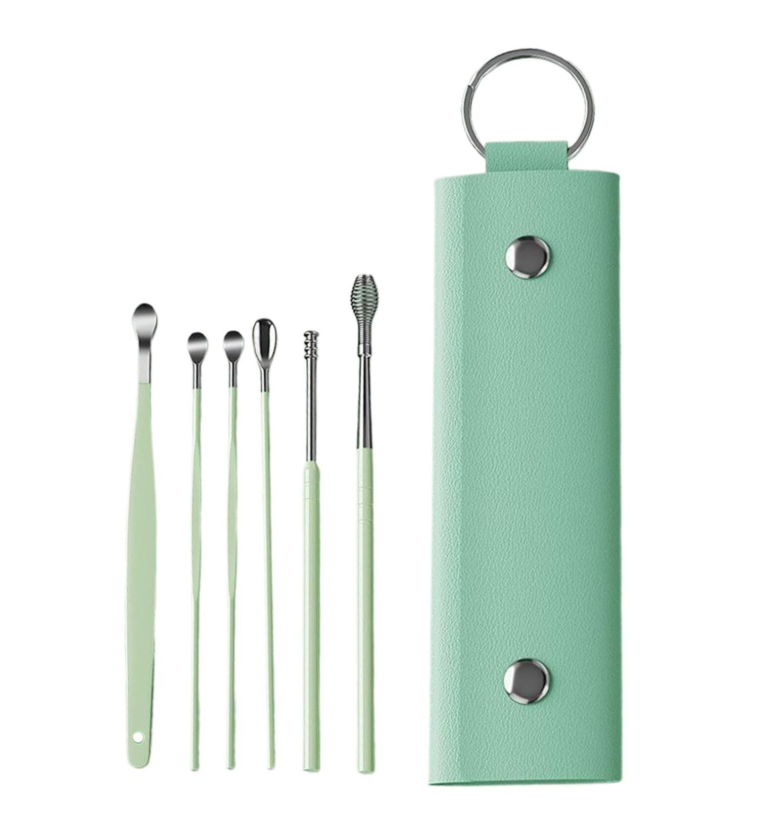 Fovolat Earwax Removal Tools | Ear Removal Tool Ear Wax Curette | Stainless Steel Ear Cleaning Tool Set with Storage Box for Adults Men and Women Light Green - Buy Online on GoSupps.com