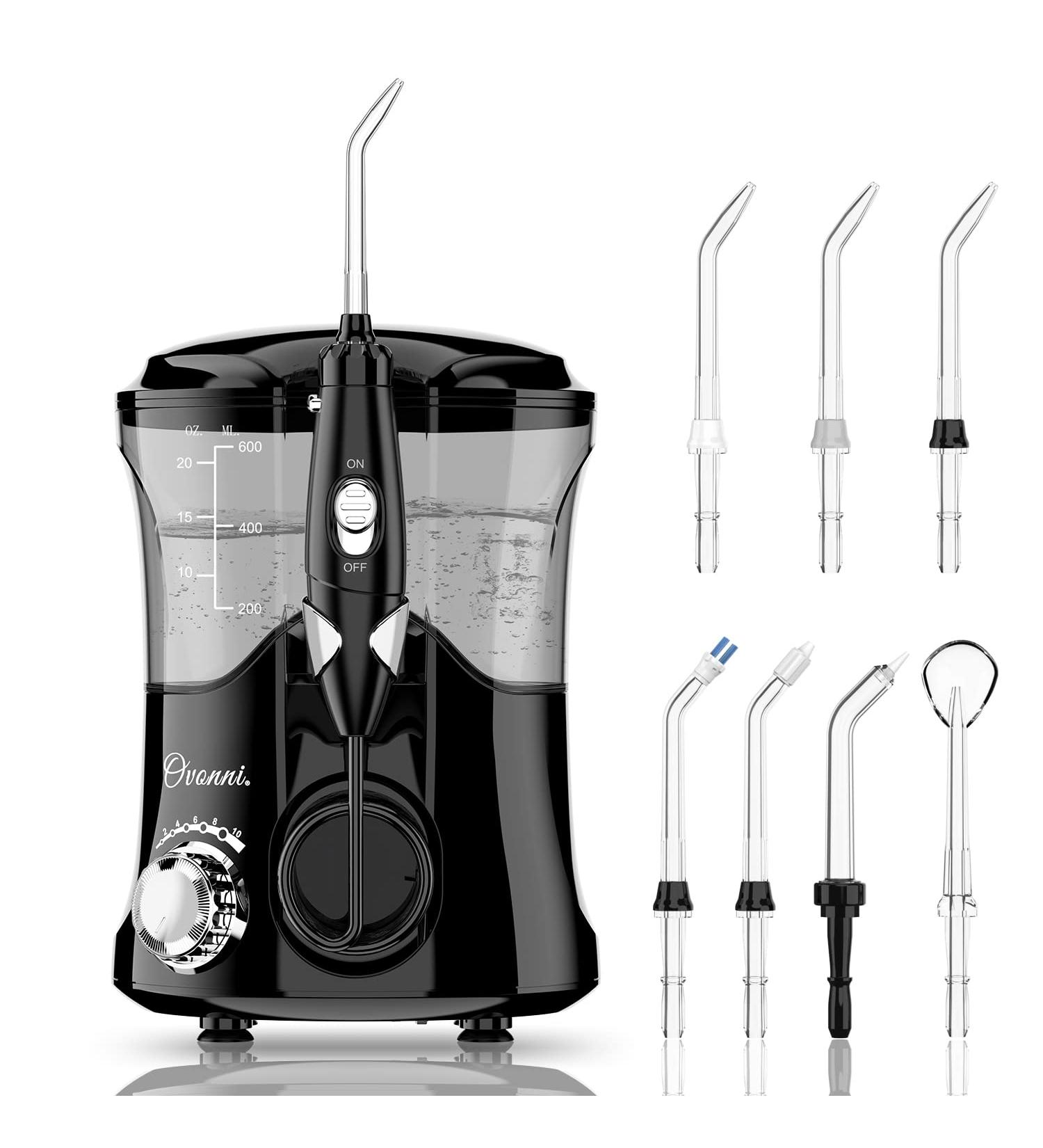 Ovonni Water Flosser Oral Irrigator for Teeth Braces - 10 Pressure Settings, 600ML Electric Flosser with 7 Jet Tips - Family Black - Buy Online on GoSupps.com